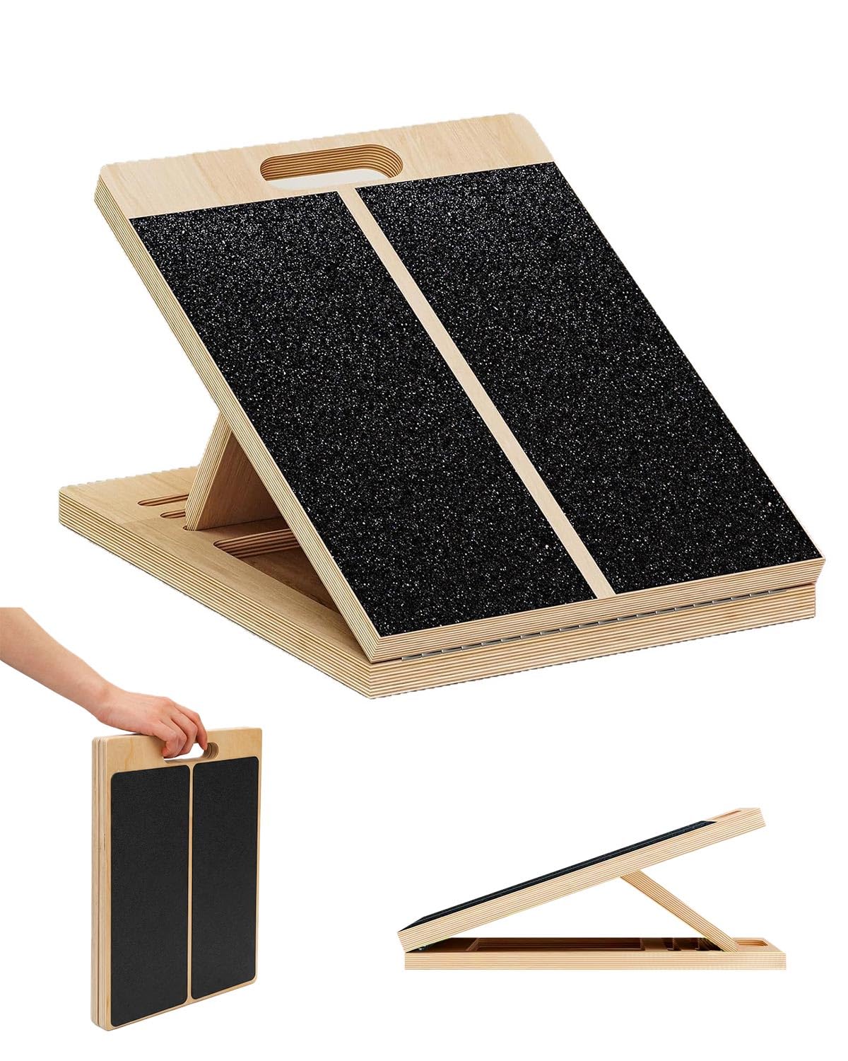 Wooden Calf Stretch Board, 5-Position Adjustable Slant Wedge with Non-Slip Surface & Side Handles, 300 lbs Capacity, Incline Foot Stretcher for Calf, Ankle, Heel & Leg Exercises, Home Gym