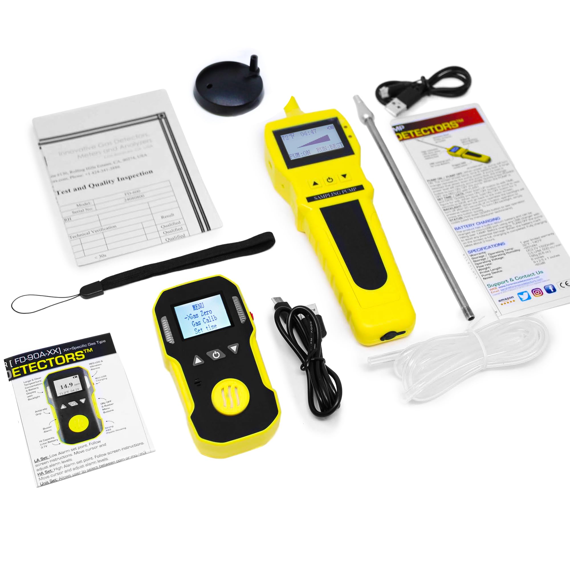 CO-Analysator + Pumpe | EU-Kalibrierzertifikat | USB-Aufladung | Akustische, Optische und Vibrationsalarme | 0–1000 ppm CO