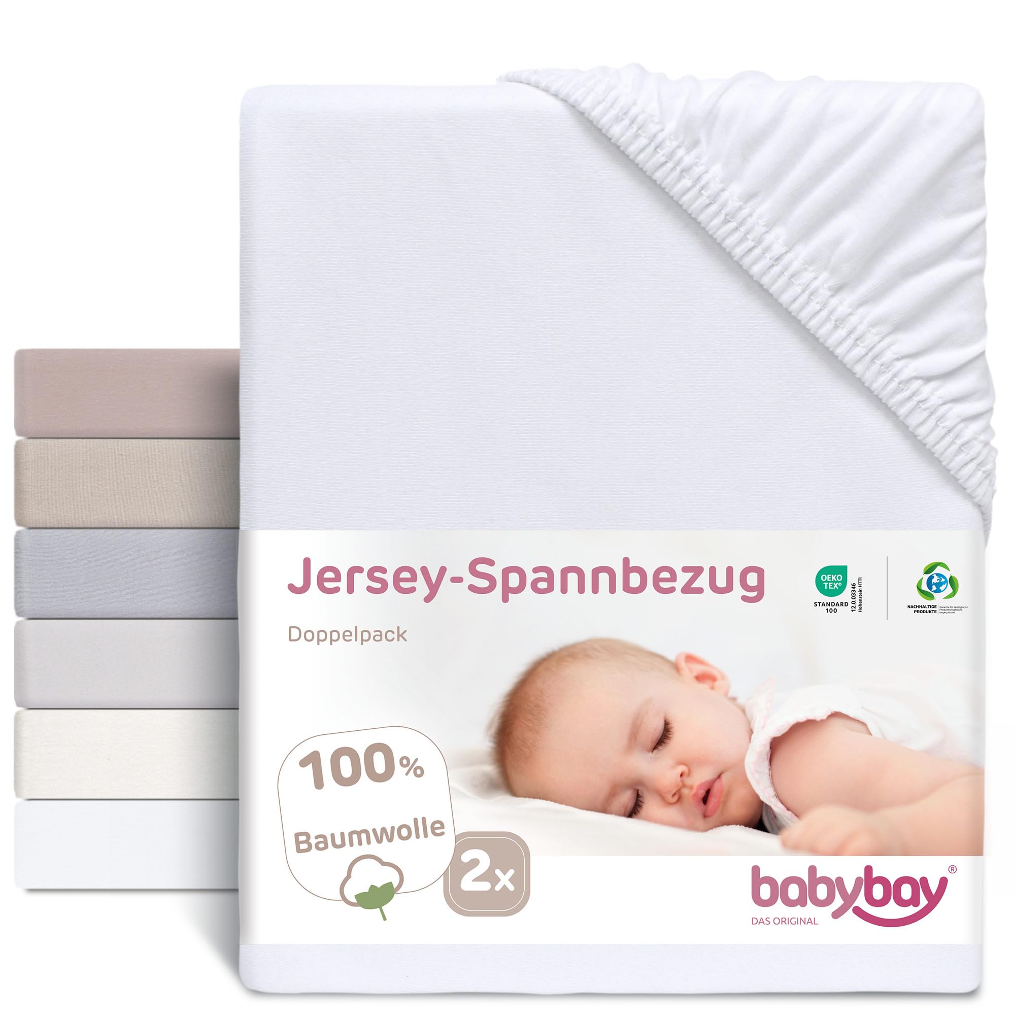 Babybay White Jersey Fitted Sheet Double Pack Suitable For Maxi, Midi, Boxspring, Comfort And Comfort Plus,