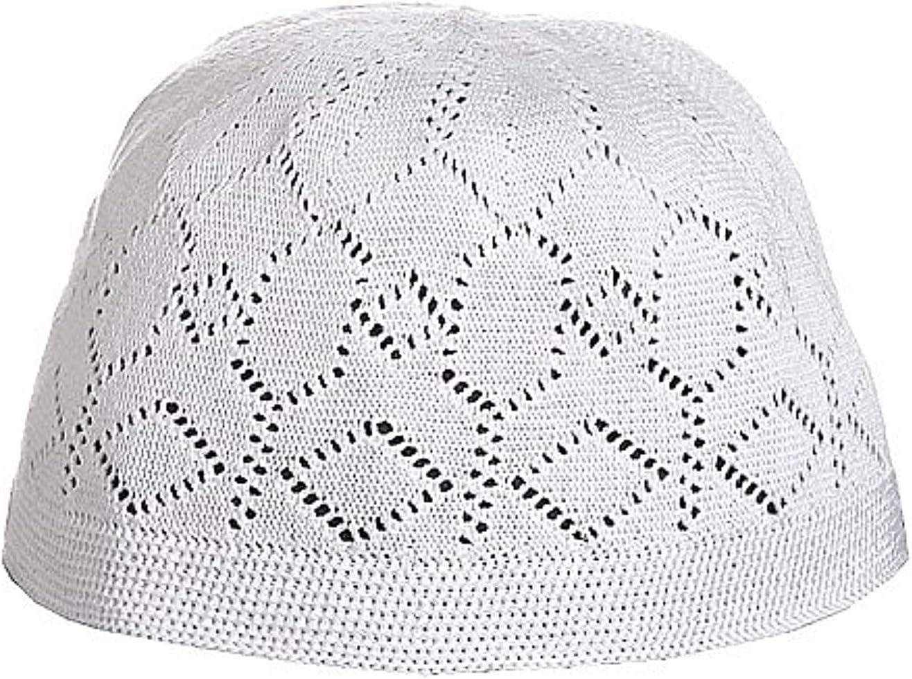 JILANI HANDICRAFT Islamic Muslim Knitting Kufi Topi Prayer Hat Crochet Taqiyah Takke Skull Cap (White)