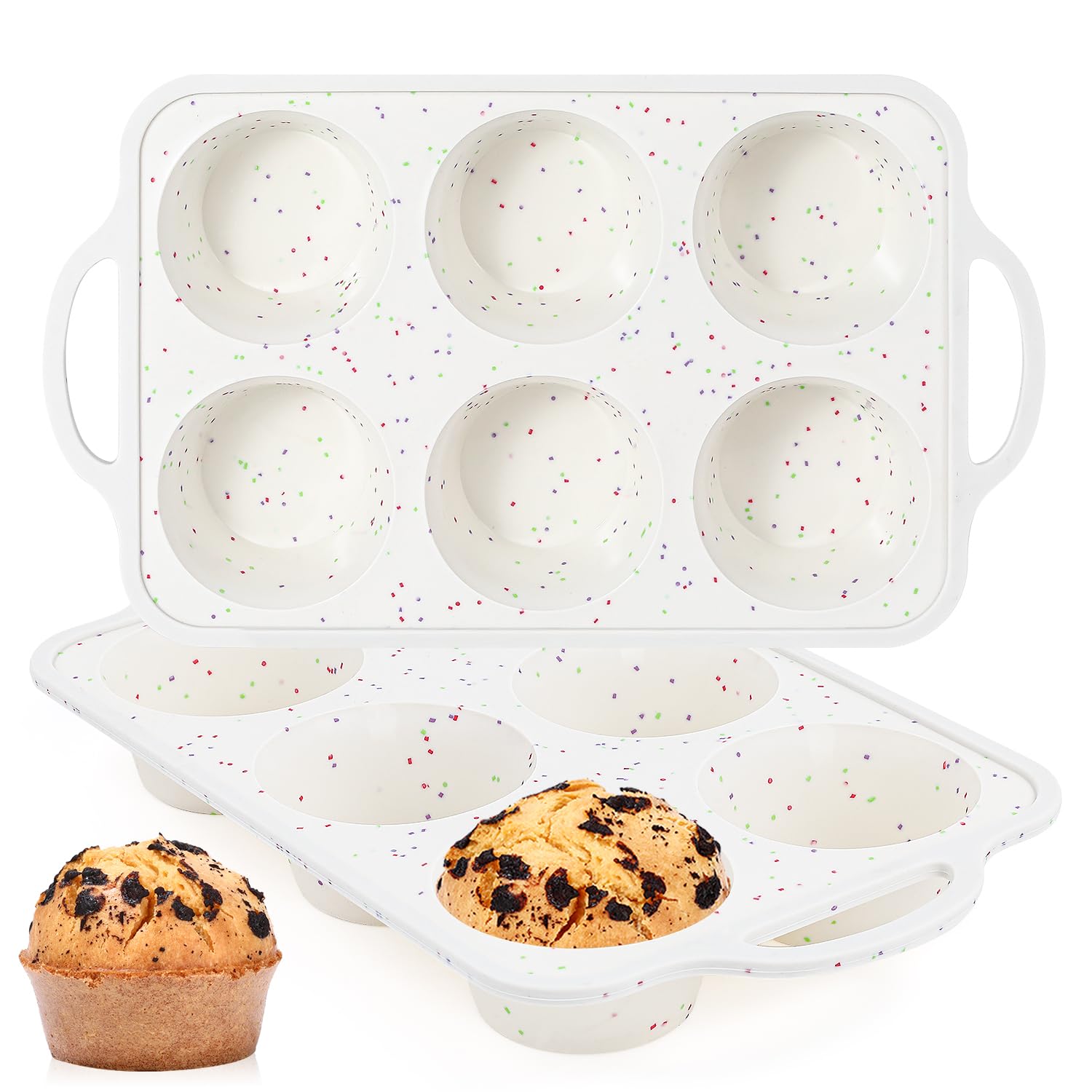 FUNBAKY Jumbo-Muffinform Aus Silikon – 3 Stück, 10,2 Cm, Konfetti-Design, Für Ofen & Gefrierfach
