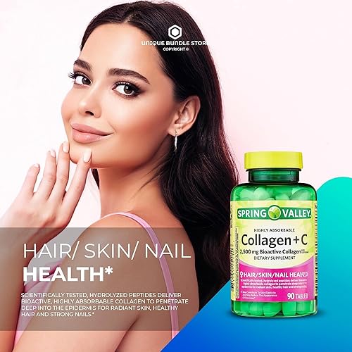 Miniatura 2 de Colágeno de 2500 mg con vitamina C Pastillas de colágeno hidrolizado, suplemento de péptidos, 90 tabletas, vitaminas de colágeno diarias para el