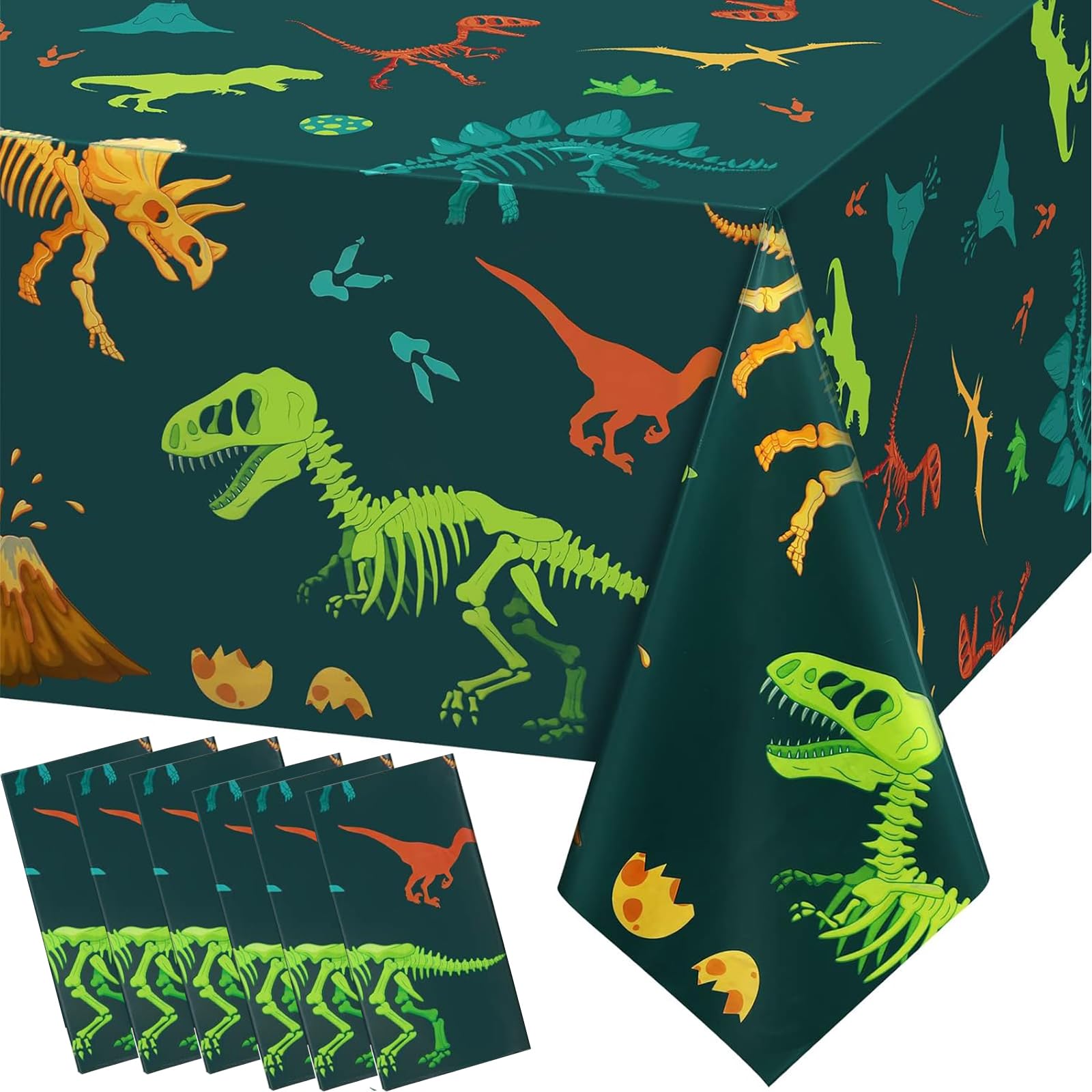 Tudomro 6 Pieces Dinosaur Plastic Party Tablecloth Dinosaur Birthday Table Cover Decorations Disposable Table Cover for Kids Boy Birthday Classroom