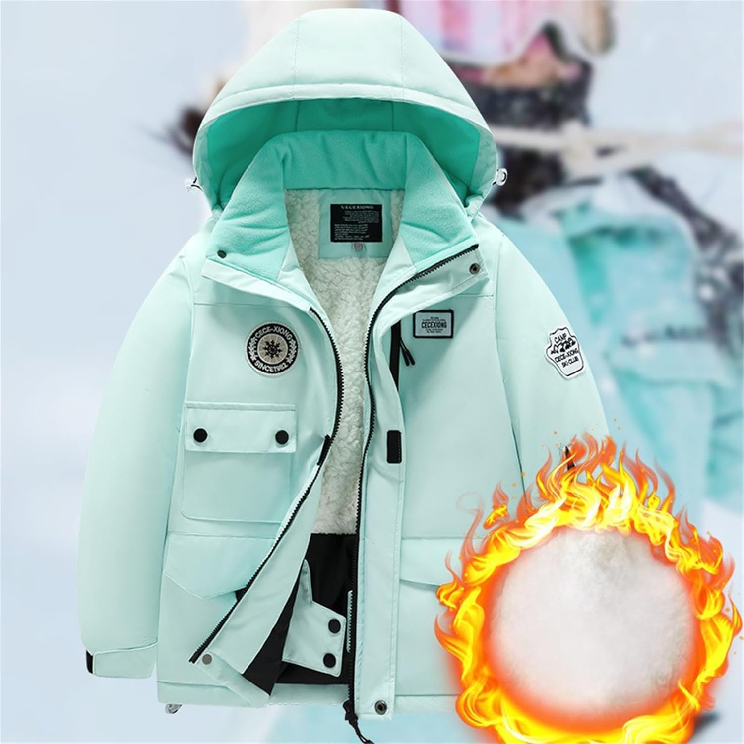 Kids Girls Fleece 𝗦𝗻ow Suit 2 Piece Hooded Ski Jacket and Insulated Ski Pants Overalls Winter Windproof Sets