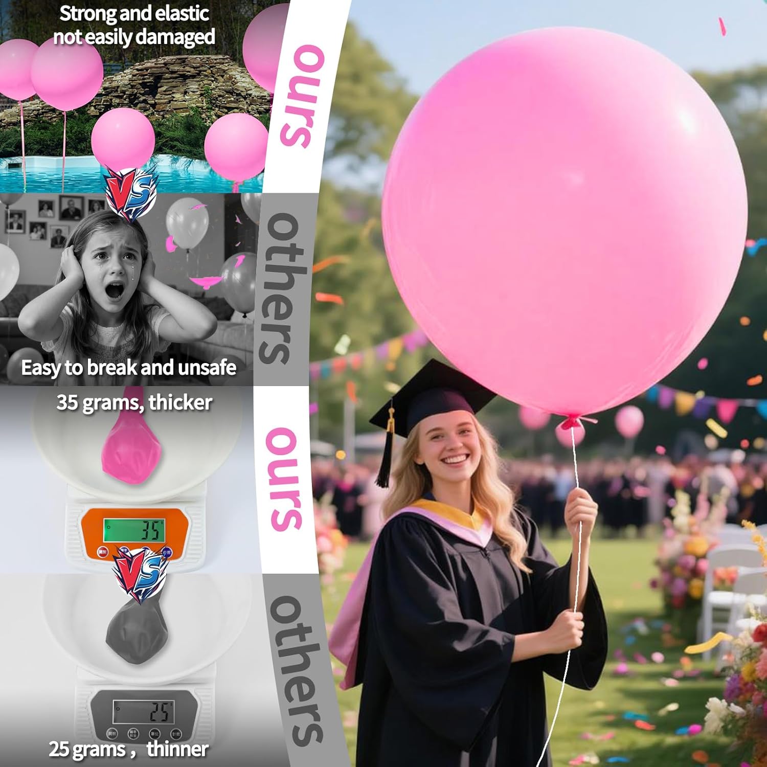 LEEZZIZZ Pink Giant Balloons 36 Inch, Large Latex Balloons, 9 Pcs Jumbo Balloons Bluk for Kid's Party Wedding Birthday Supply Decorations.