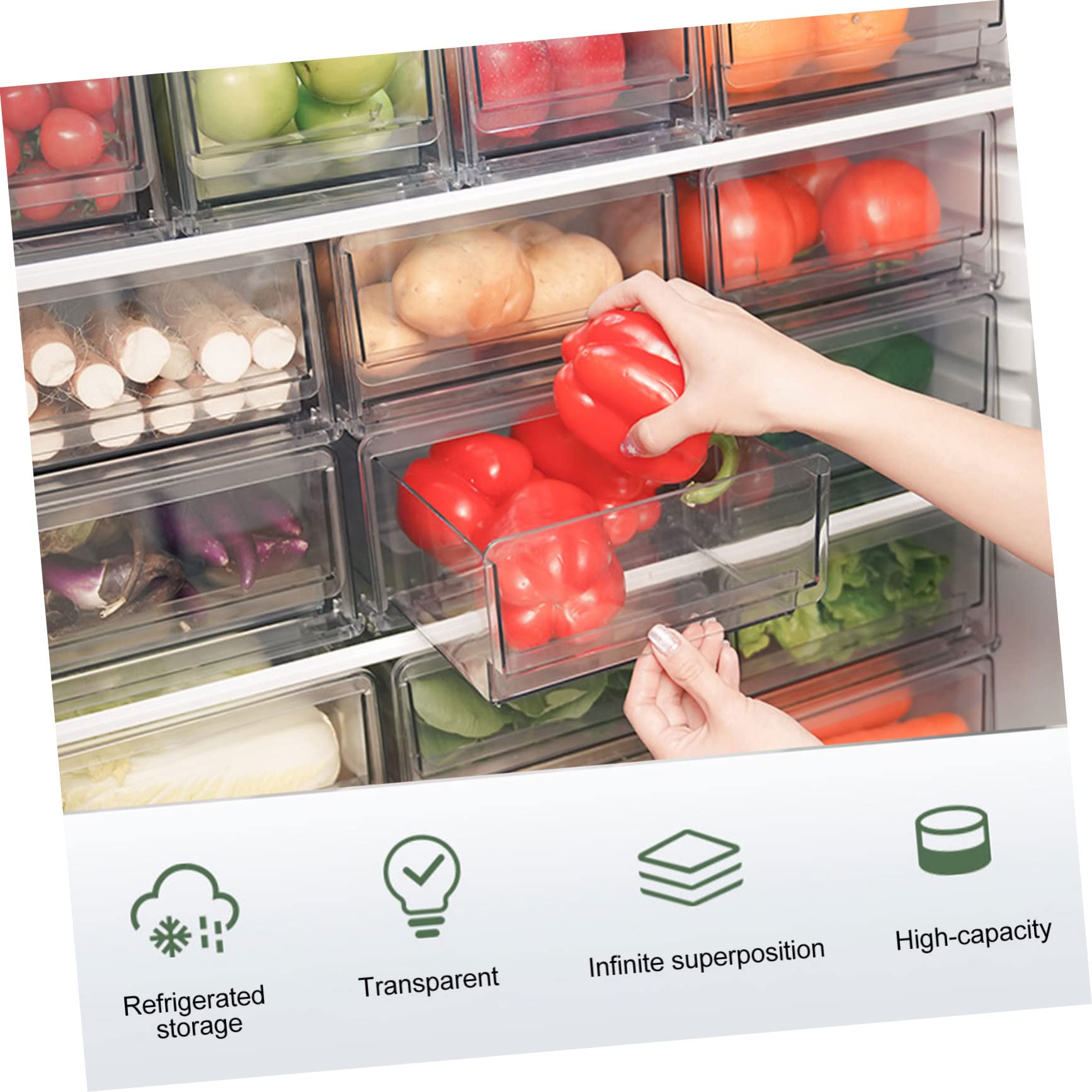 OUNONA Caja de Almacenamiento Blanco Diseño Apilable y Extraíble Tipo Cajón de Plástico para Organizar Frutas y Alimentos Hogar para Frigorífico