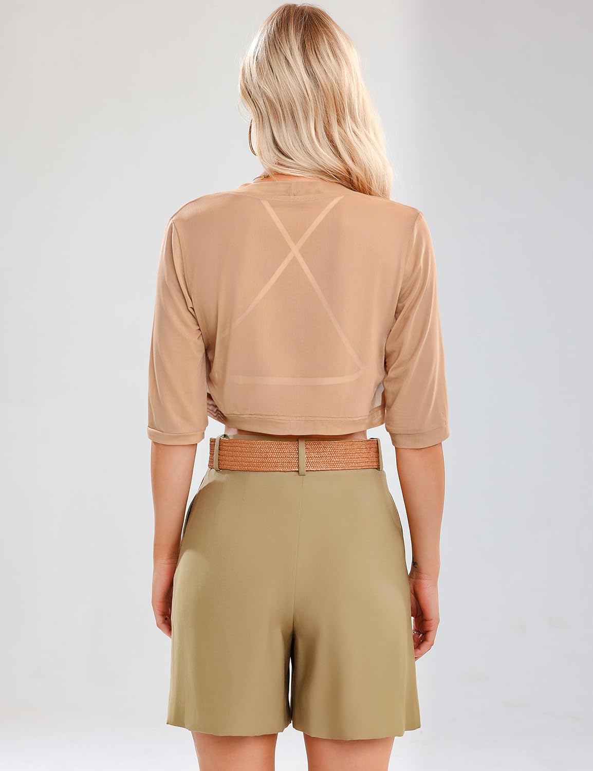 Aiboria Women 3/4 Sleeve Sheer Shrugs Open Front Mesh Bolero Cropped Cardigan S-XXL - Image 5