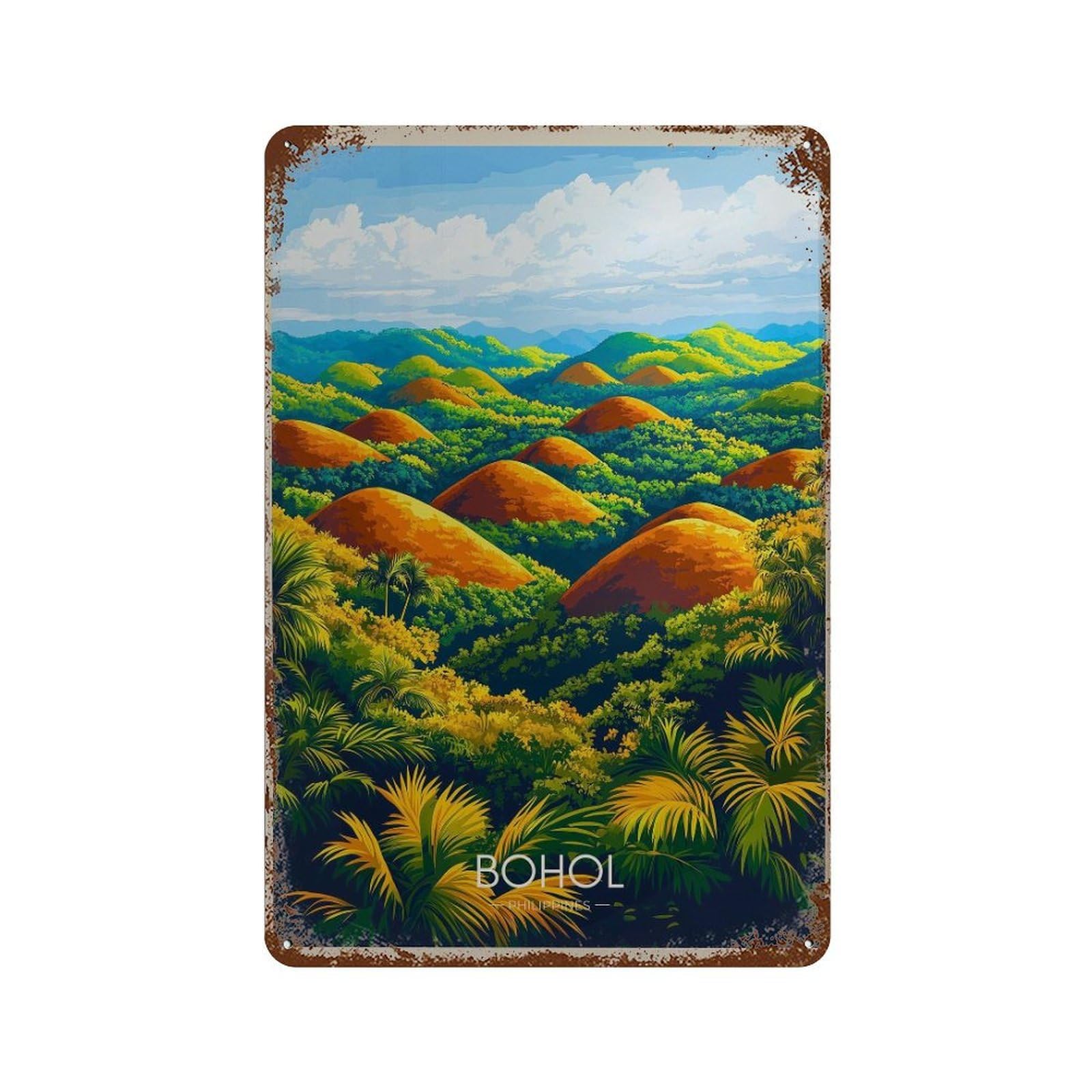 xiaoxiaoshen Chocolate Hills Philippines Travel Bohol Island Wall Decor Art Metal Tin Poster Modern Home Decor Art Home Bar Shop Decorations Vintage Sign 30x20cm