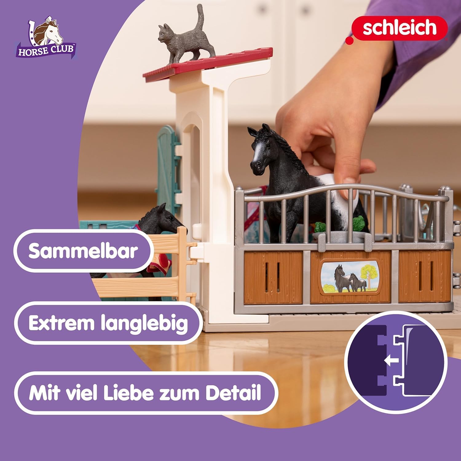 Schleich Horse Club | Pferdebox mit Stute und Fohlen 42611 | Box, 2 Pferde, Paddock, viel Zubehör | Geschenk für Mädchen & Jungen | Kinder Pferde Spielzeug ab 5 Jahren | Set aus 34 Teilen
