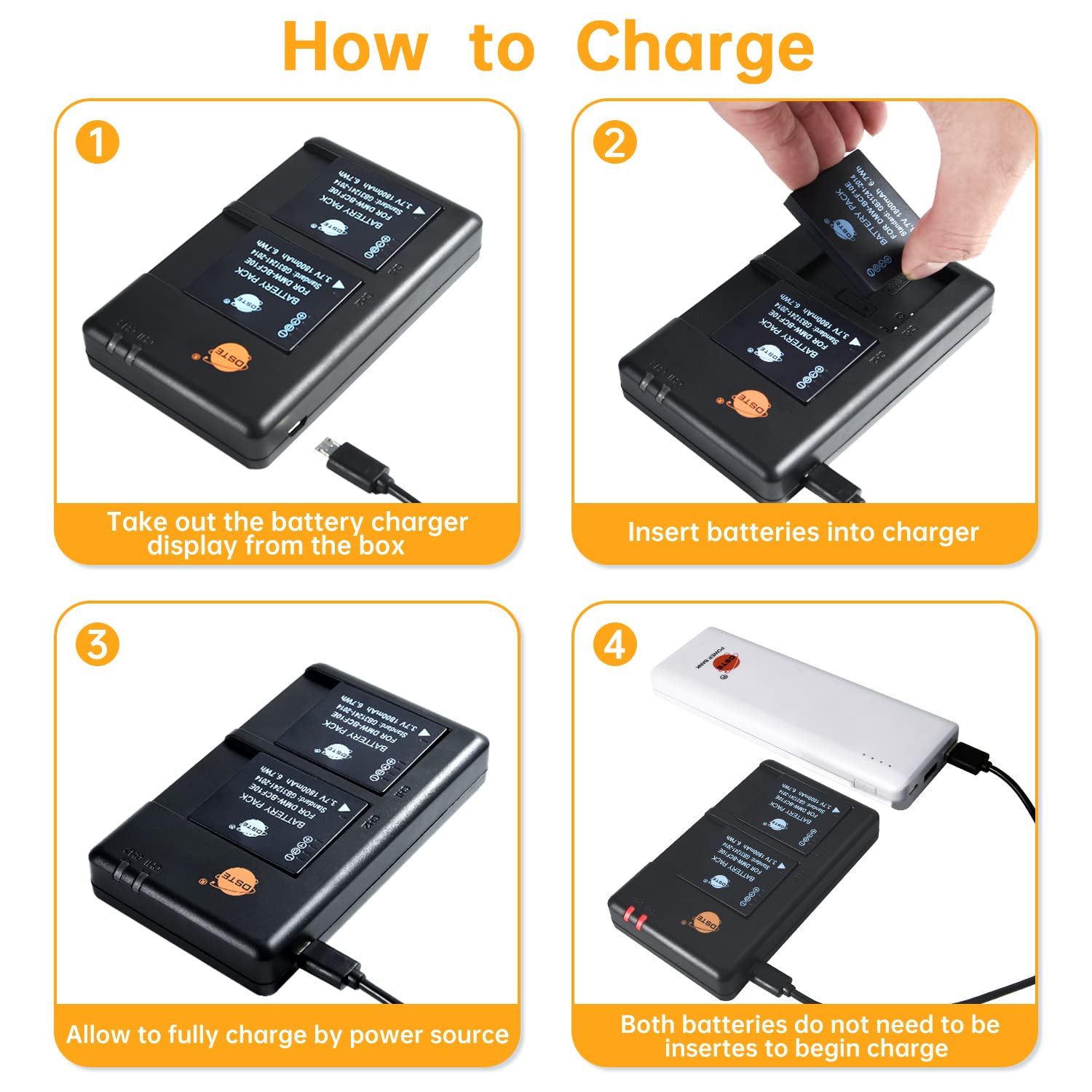 DMW-BCF10 BCF10E BCF10PP Lot de 2 batteries de rechange rechargeables et double chargeur compatibles avec appareils photo DMC-FH3, DMC-FT4, DMC-FX68, DMC-FX550, DMC-TS3, DMC-FH20, DMC-FX60, CGA-S106B,