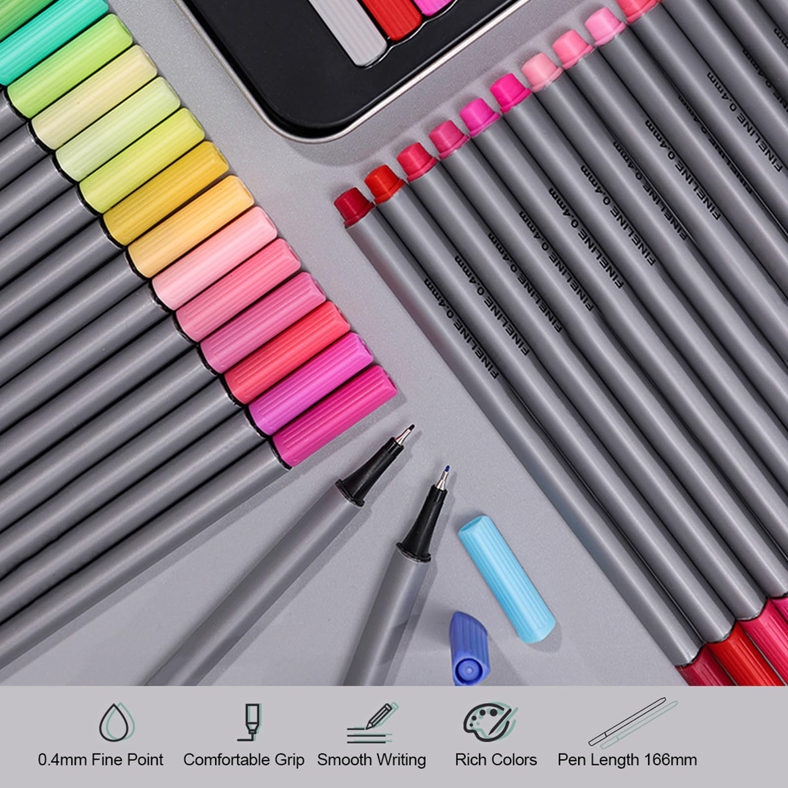 72 Fineliner-Stifte in leuchtenden Farben zum Zeichnen, 0,4 mm feine Spitze zum Skizzieren, professionelle Kunstmarker mit ergonomischem Griff, Metallgehäuse für Künstler,
