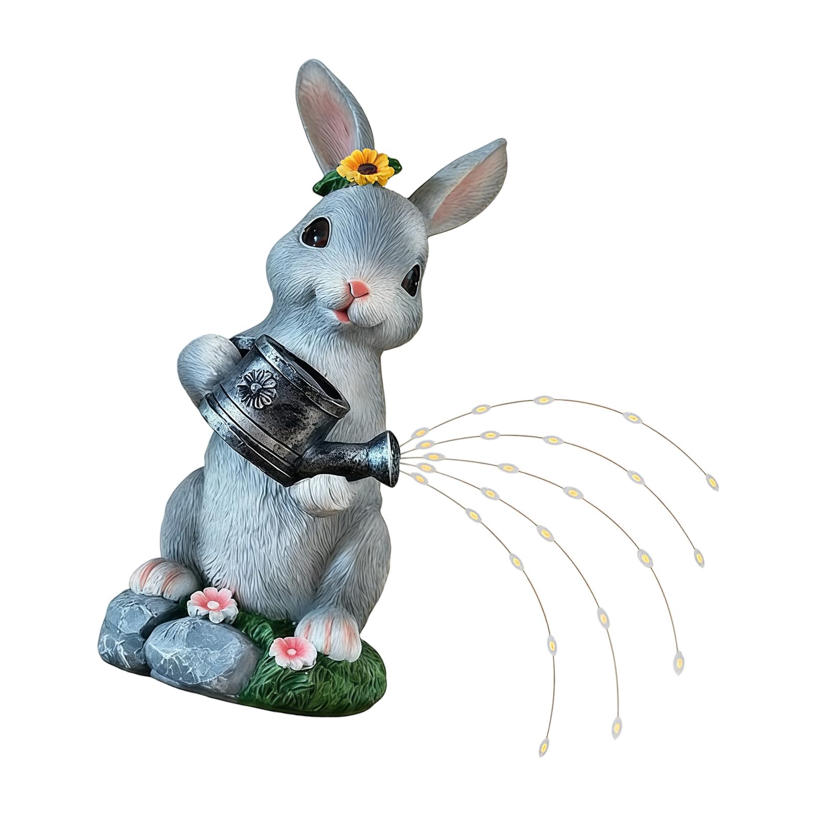 Shntig Automatic Watering Can Rabbits Lamp Weatherproof for Patio and Lawns Lighting Solar Garden Rabbits Light Garden Gathering Decoration Resin with Watering Can Waterproofed Ornament
