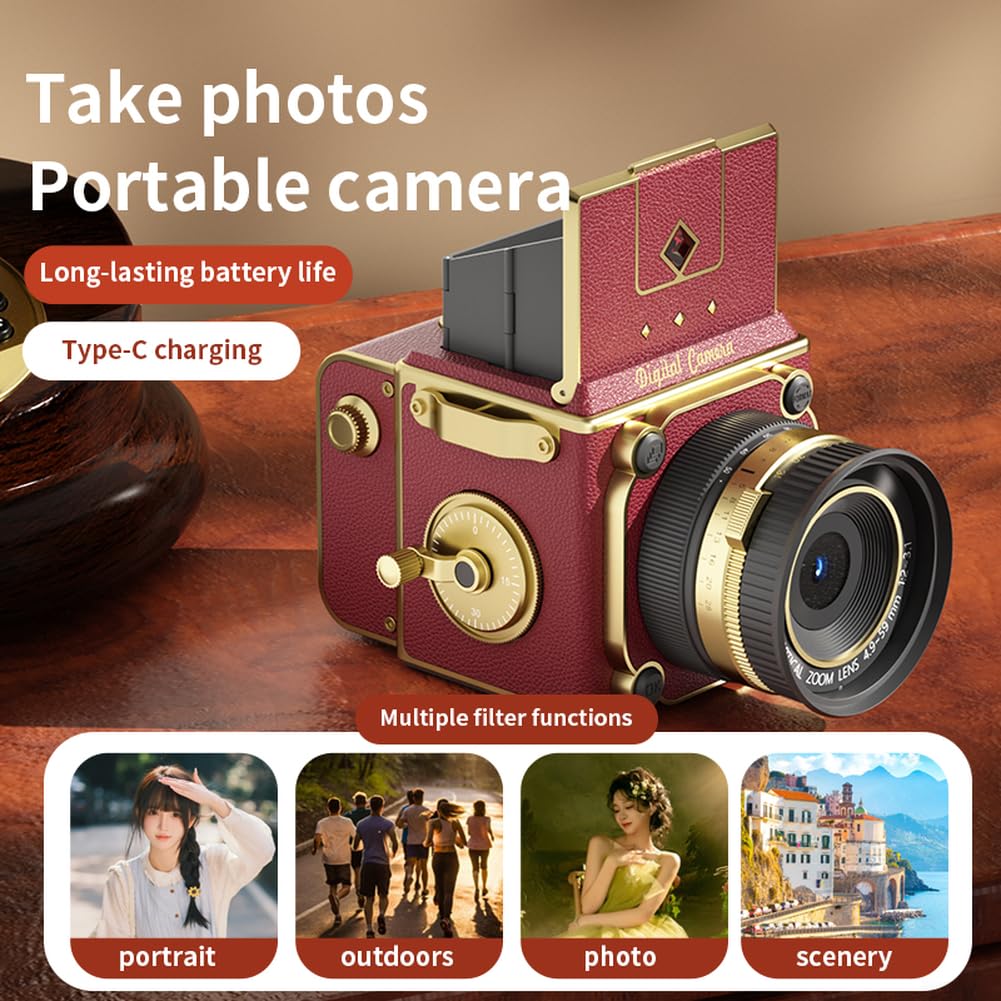 Retro per mini fotocamera digitale 54 MP 4 K registrazione video, fotocamera leggera AF punto e scatto per foto di viaggio Vlog (verde)