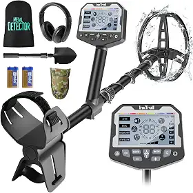 InkTrail Detector de metais para adultos profissionais, detectores de metais pontuais com bobina de pesquisa à prova d'água de 28 cm para detecção de ouro, maior precisão, visor LCD maior, 5 modos,