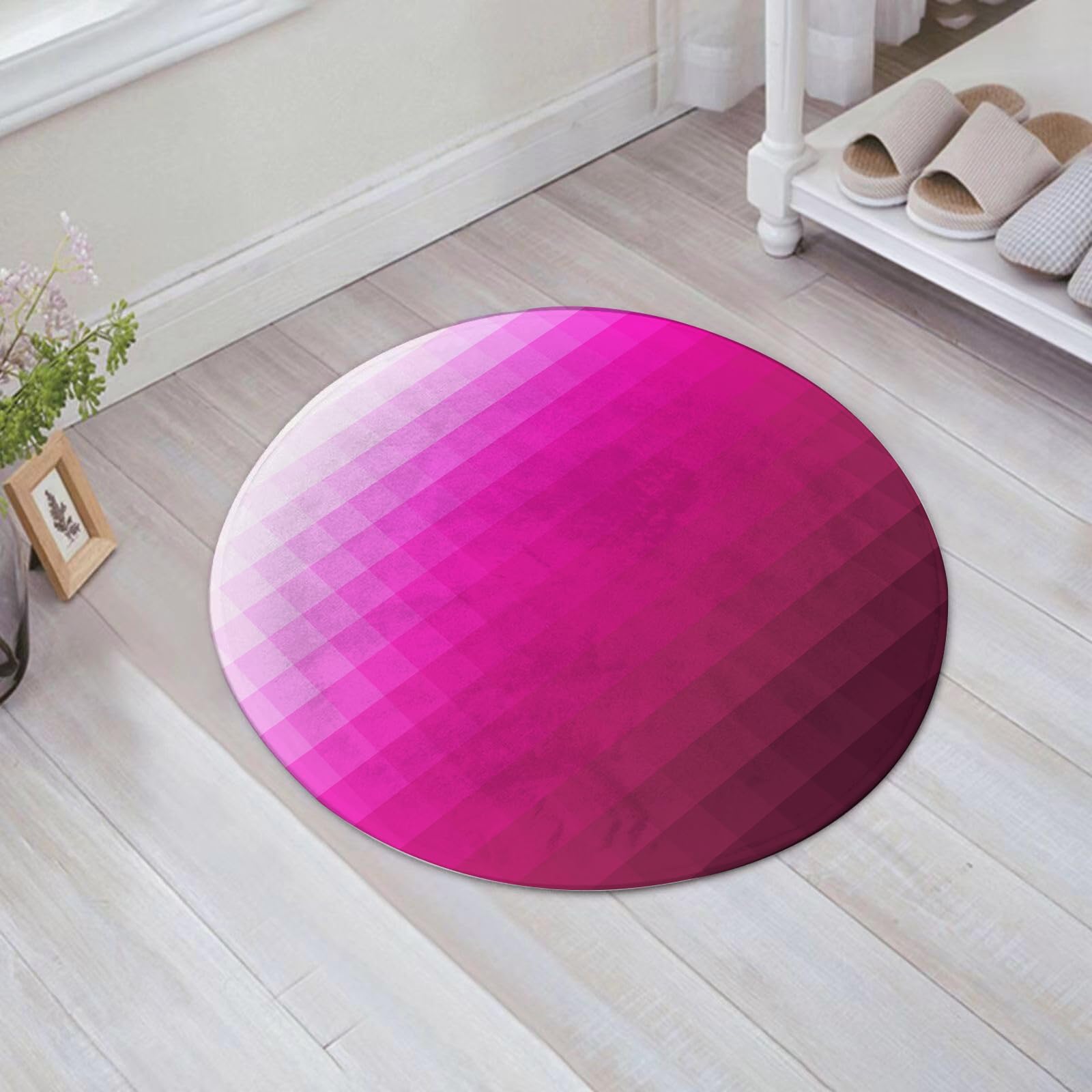 EMFSLA Bath Mat 24x24 in,Bright pink, mosaic tiles of modern art are gradually changing color,Non-Slip Bathroom Mat Machine-Washable,Ultra Soft and Water Absorbent Bath Rug for Bathroom