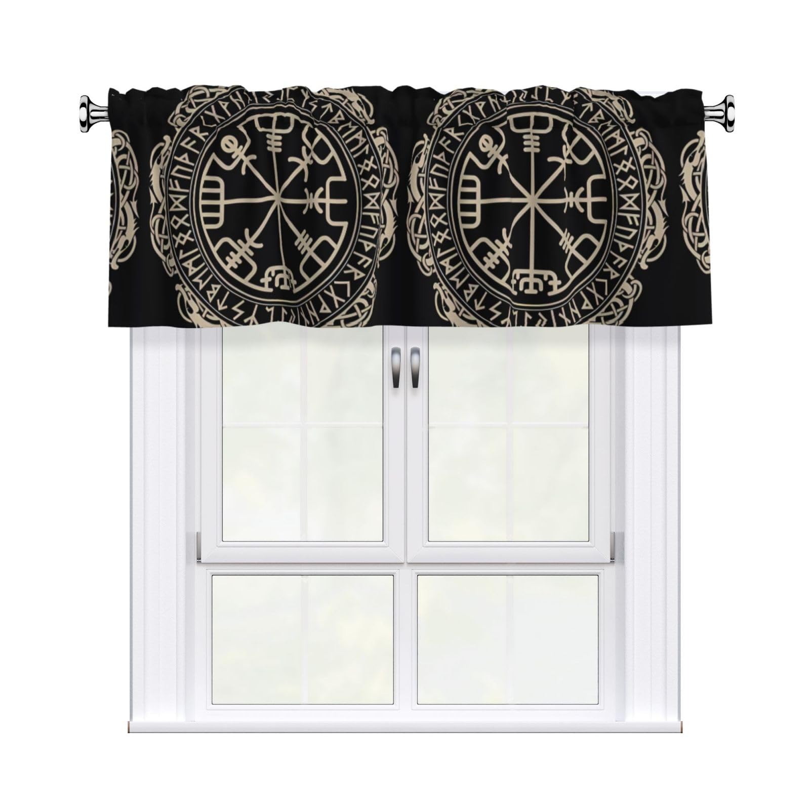 HJFCZH Magical Design Norse Runes Compass Prints Durable Window Layer – 54x18 Inch 100% Polyester Peach Skin Valance for Long-Lasting Style
