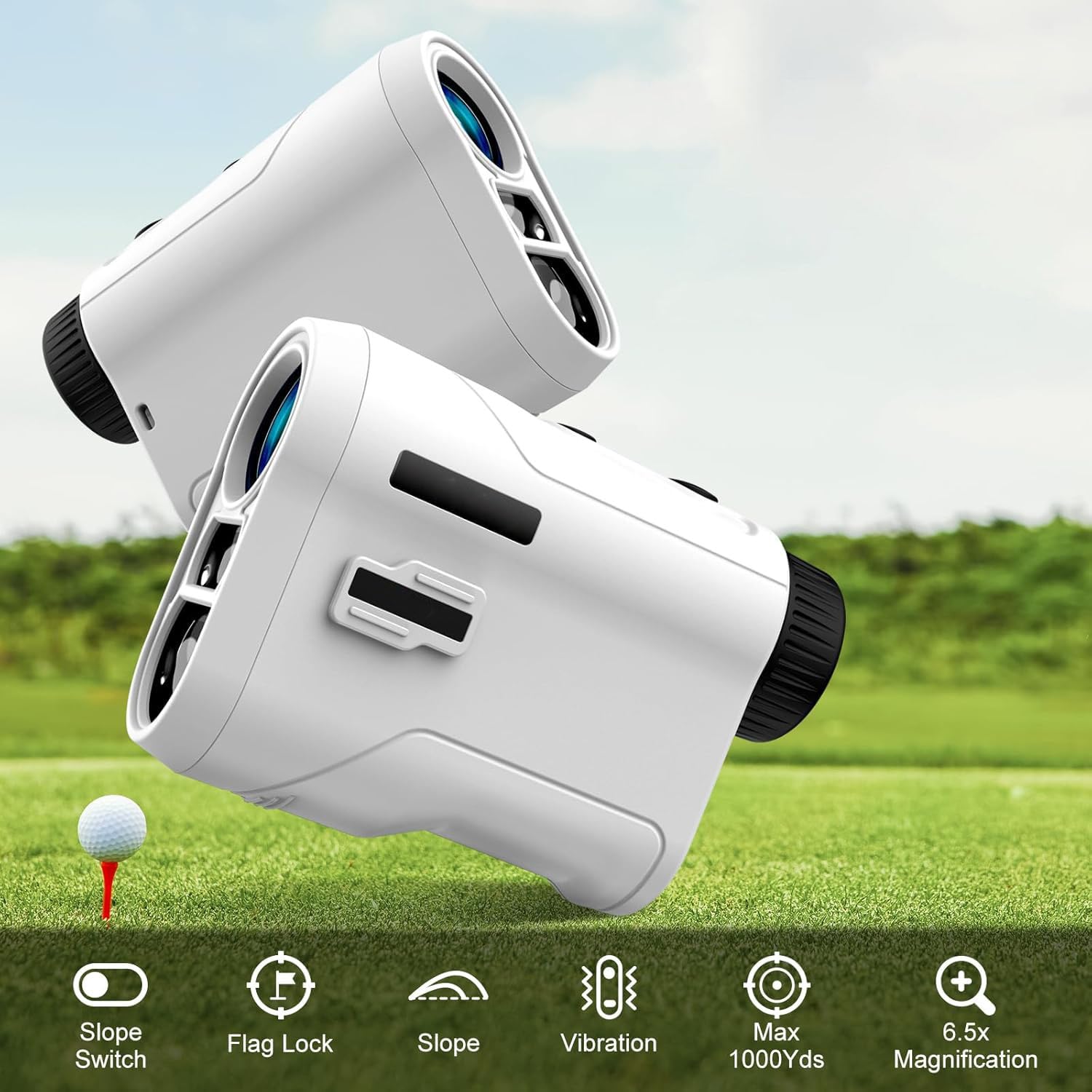 Telemetro Golf, Rangefinder Golf con Bloqueo de Asta de Bandera, Compensación de Pendiente, Escaneo de Vibraciones, Pequeño y Portátil, Telemetro con USB Recargable de 600/800/1000M