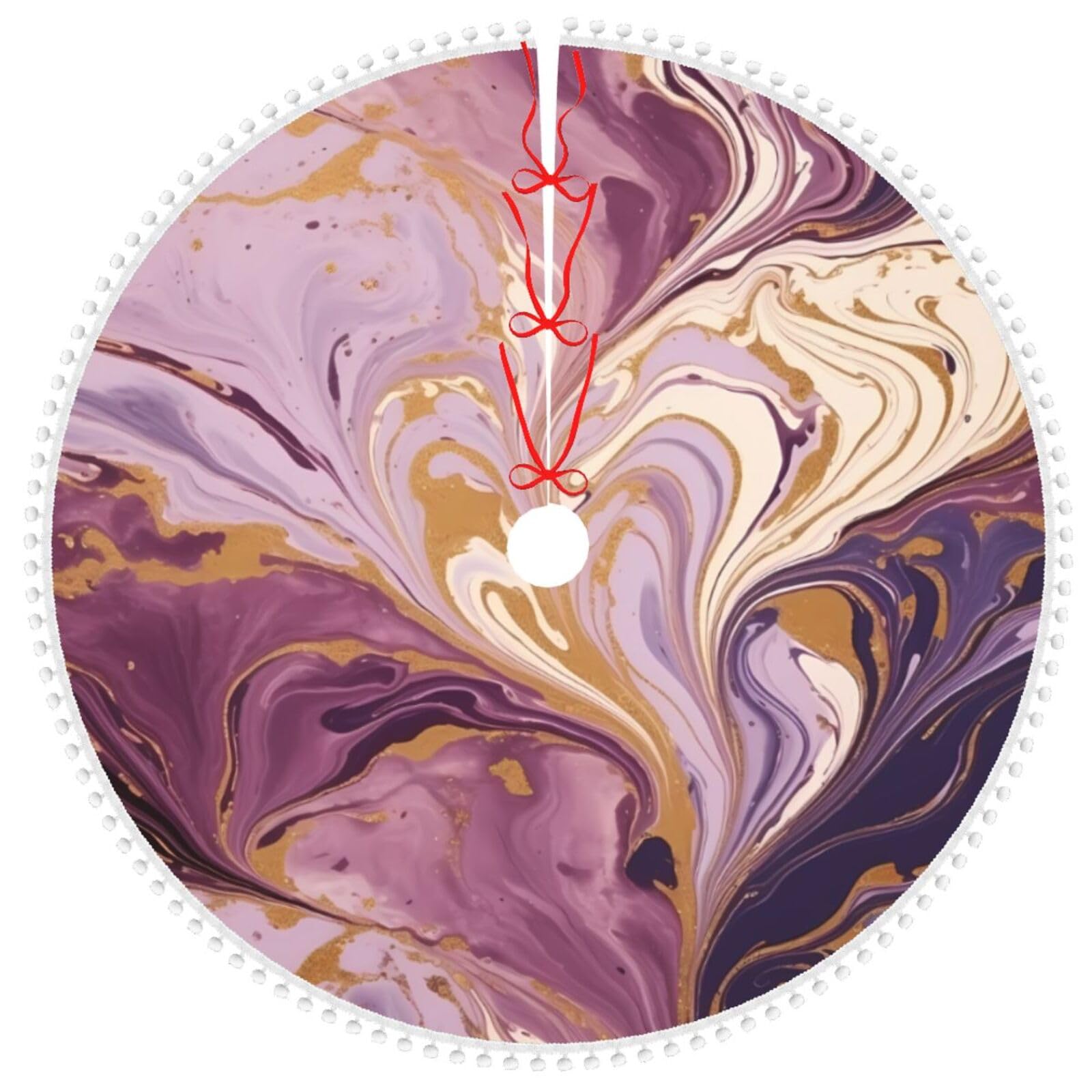 Tapis de sapin de Noël marbre violet et doré 122 cm haut de gamme