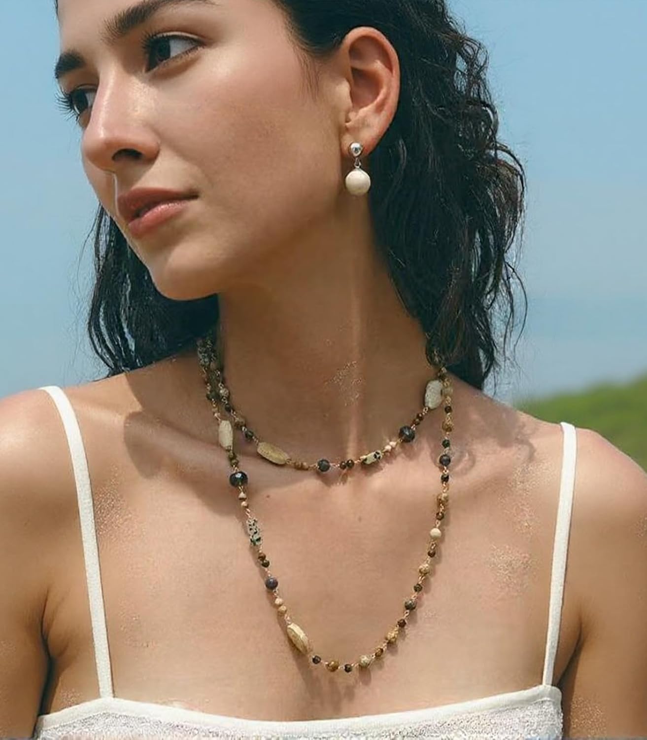 FULU AUTUMN Beaded Long Necklaces for Women Dainty Natural Stone Bead Long Necklace Birthday Gifts for Women Boho Costume Jewelry - Image 5