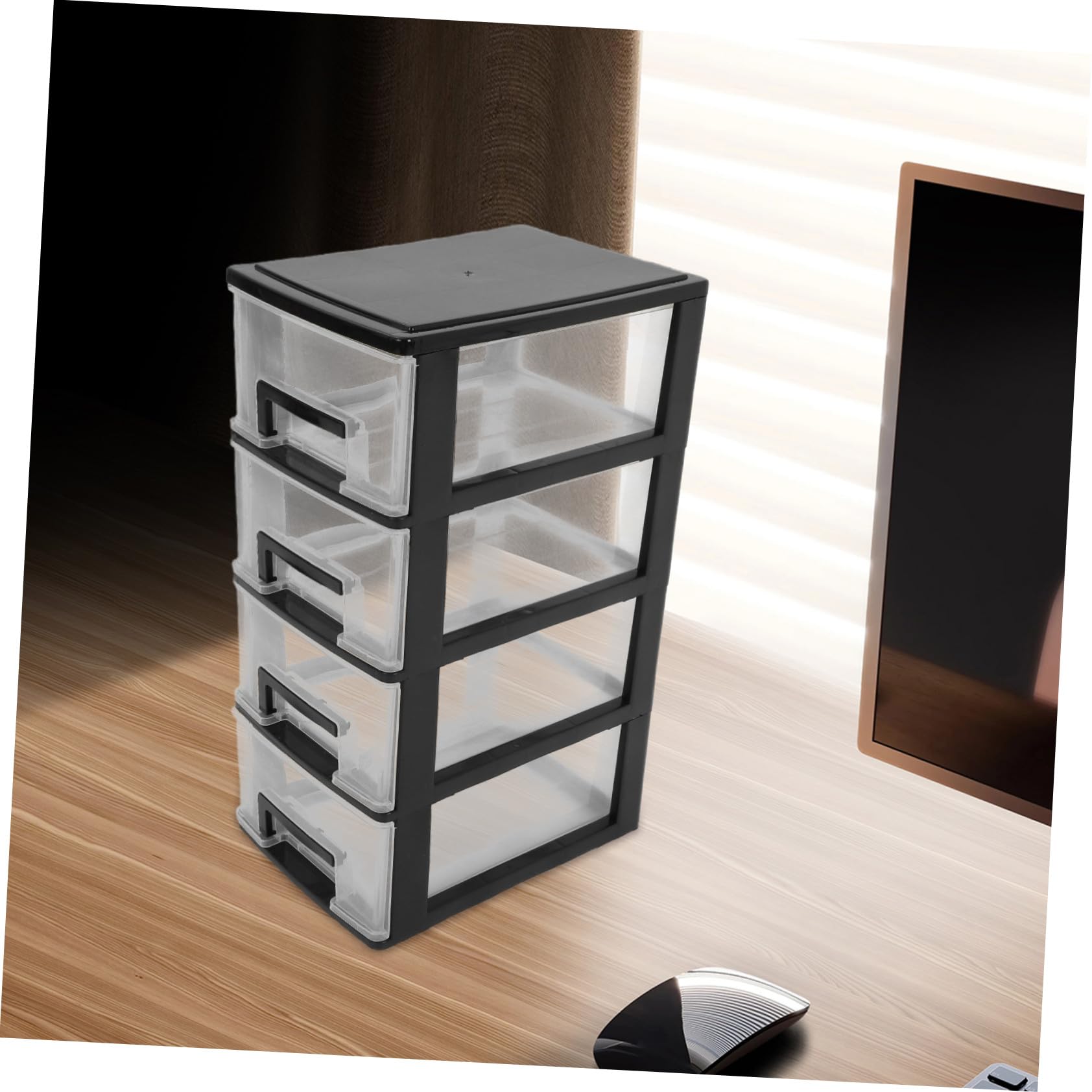 Didiseaon Mobiletto Portaoggetti in Plastica Trasparente 4 Cassetti, Organizer Compatto per Cosmetici e Articoli da Scrivania, Contenitore Salvaspazio Portatile per Ufficio e Studio