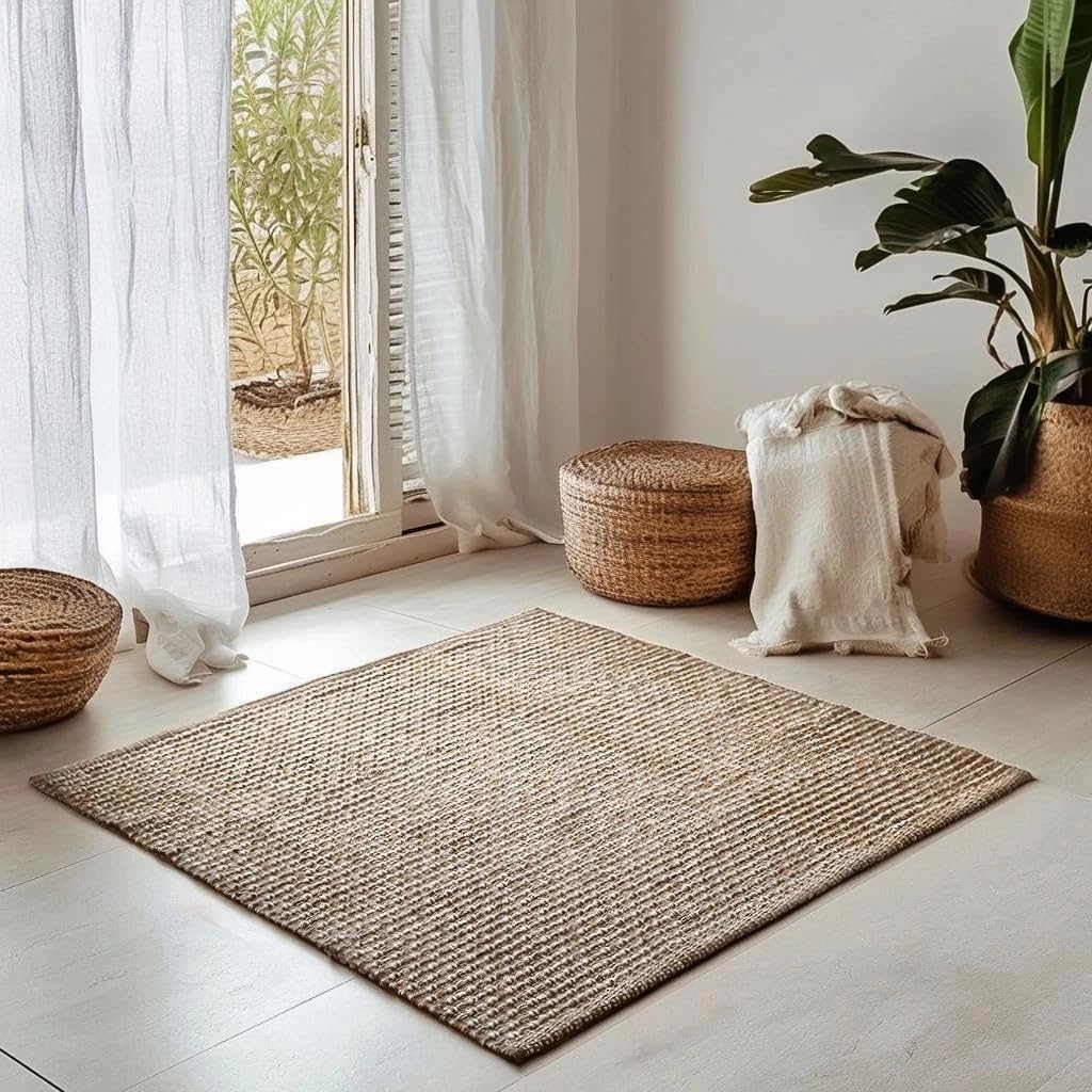 ISAENNE Dark Brown Throw Rugs for Kitchen,Square Non-Slip Comfortable Dirt-Resistant Weave Indoor Area Rug for Living Room Bedroom Nursery Kids Room Home Decorative,3 x 3 Ft