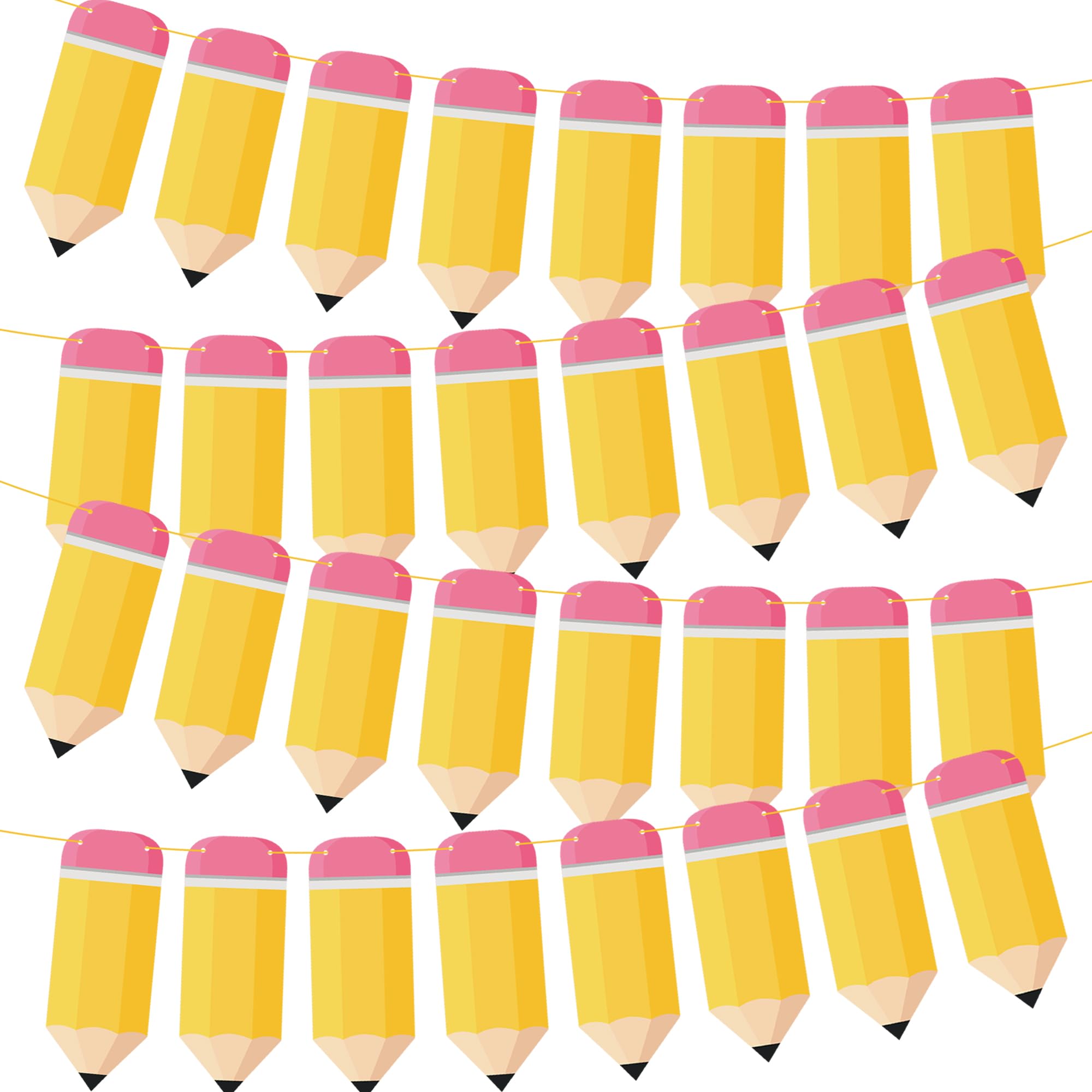 60 Pcs Welcome Back to School Pencil Banner Pencil Paper Garland First Day of School Hanging Banner DIY Pencils Party Decorations Partyprops for Home Schools Classroom Teacher Office Party Decor