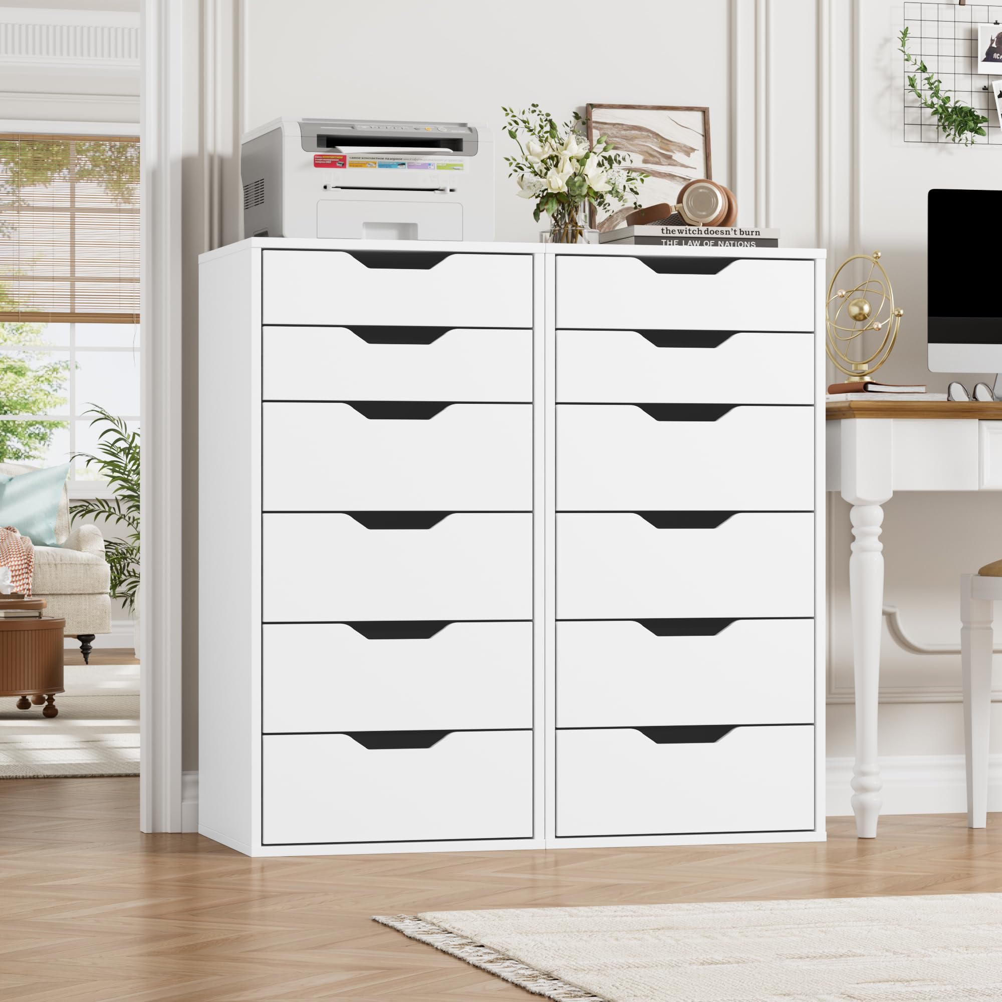 FOREHILL Cassettiera a 6 Cassetti, Cassettiera Camera da Letto Bianca, Comò con Cassetti Comodino in Legno, per Soggiorno, Camera da Letto, Corridoio, Cucina 40 x 45 x 90.5cm (Bianco)