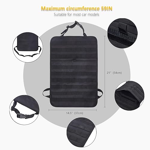 Miniatura 5 de Bolsa Organizador Universal Táctica para Respaldo de Asiento de Coche, Panel Táctico Molle para Vehículos, Accesorios de Equipaje con 5 Bolsas Molle
