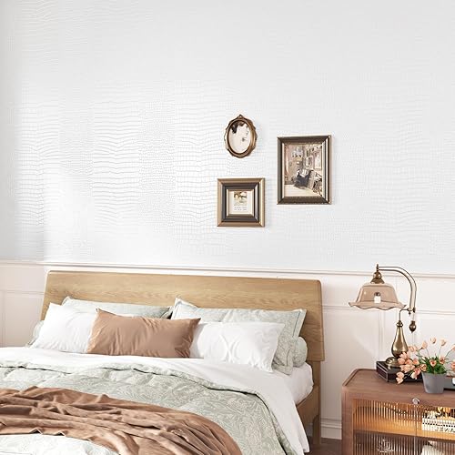 Miniatura 5 de Skyblur Papel tapiz de cocodrilo blanco para despegar y pegar, 118 x 24 pulgadas, papel tapiz texturizado de cocodrilo de piel sintética para