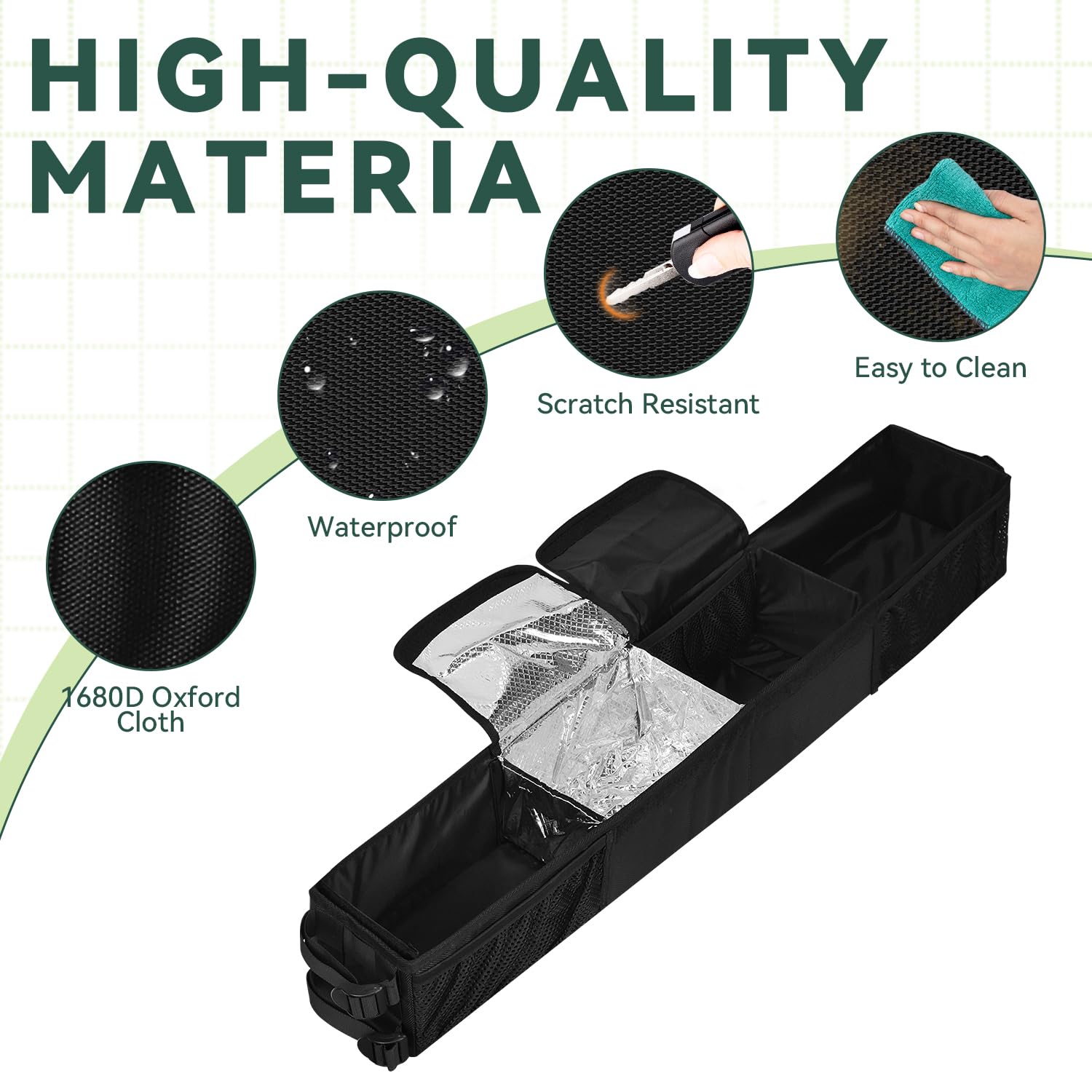 Grekos Golf Cart Inner Storage Tray, Upgraded 1680D Golf Cart Front Storage Basket with Insulated Cup Holders, Tray Compatible with EZGO,Club Car,Drive,ICON (Black)