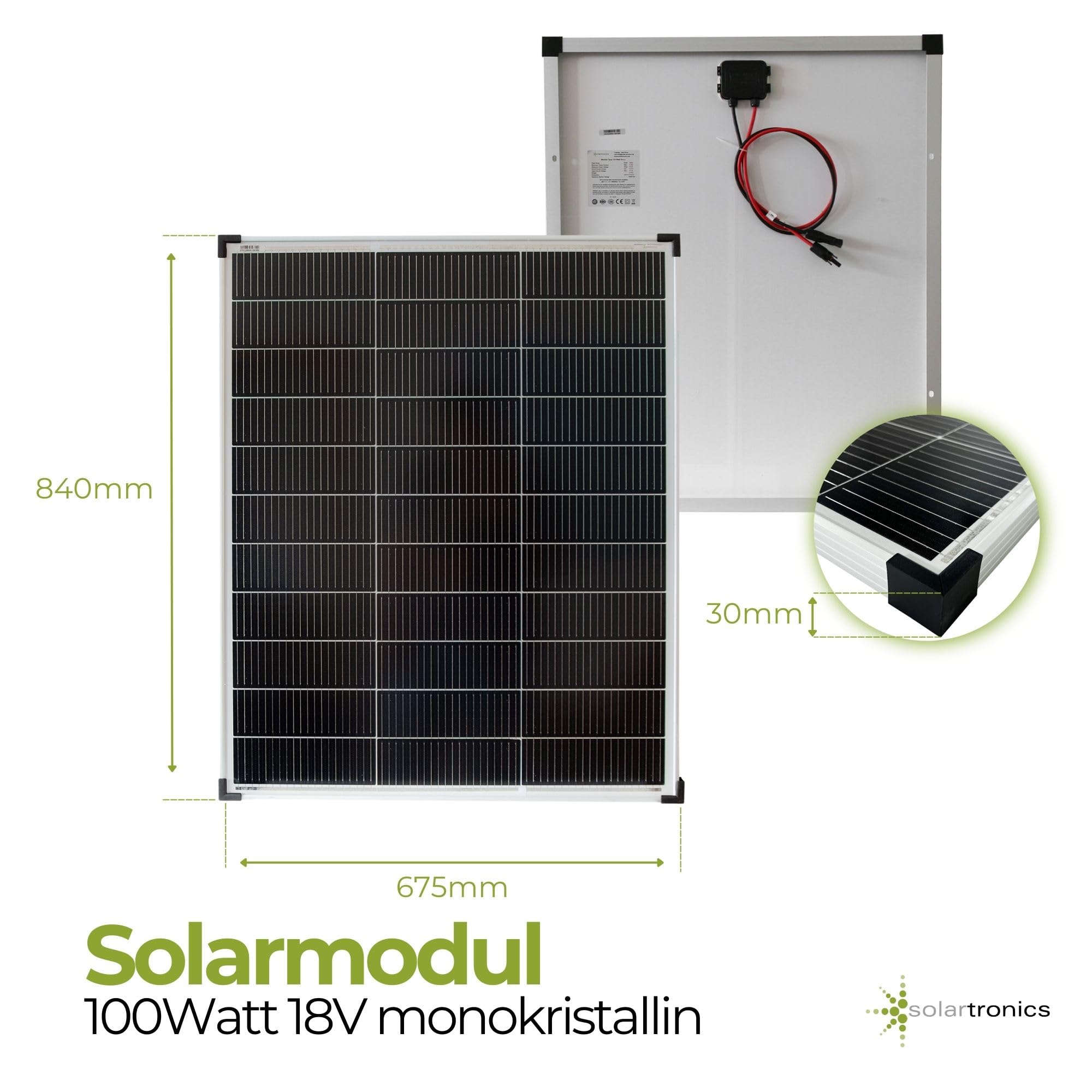 SOLARTRONICS Solarmodul 100 Watt Mono 18 V 20 Busbars Solarpanel Solarzelle Anzahl 2x Modul