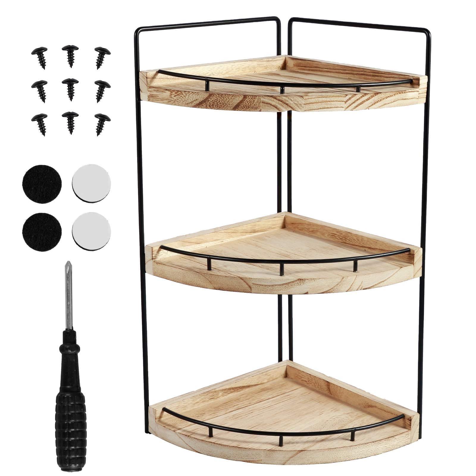 Abizarch Corner Shower Caddy Triangle Corner Shower Shelf Wood Corner Shower Organizer Countertop Storage Organizer for Bathroom Kitchen
