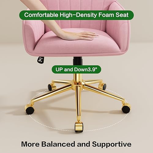 Miniatura 7 de Silla de escritorio para oficina en casa, cómoda con ruedas giratorias ajustables, moderna silla de tocador de maquillaje de terciopelo con respaldo