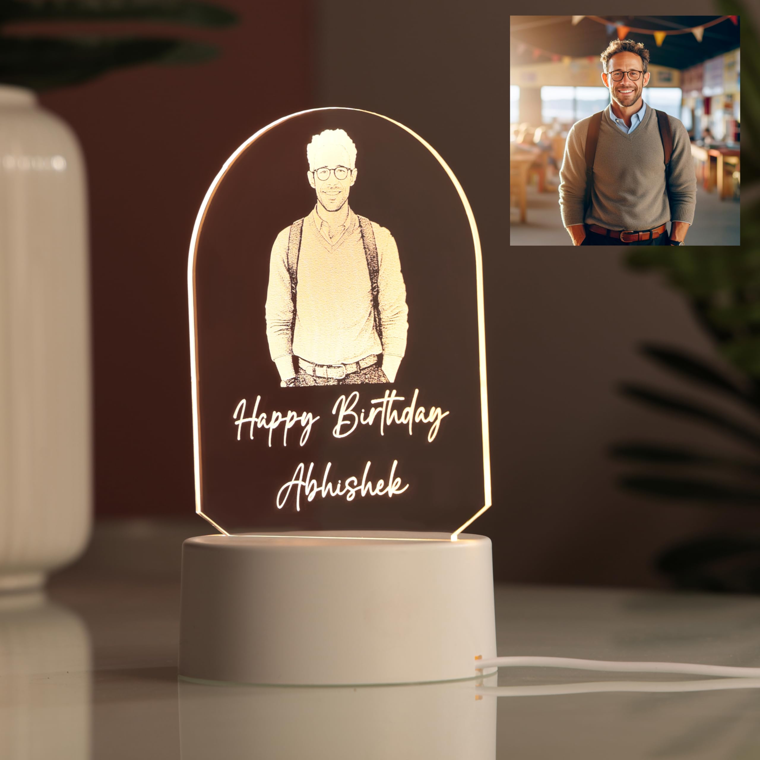 AICA Personalized Acrylic Happy Birthday Photo LED USB Lamp for Men | Customized Decoration Items | Happy Birthday Banner Light | Gifts for Men | Birthday Gift for Men | Gift for Man-image-13
