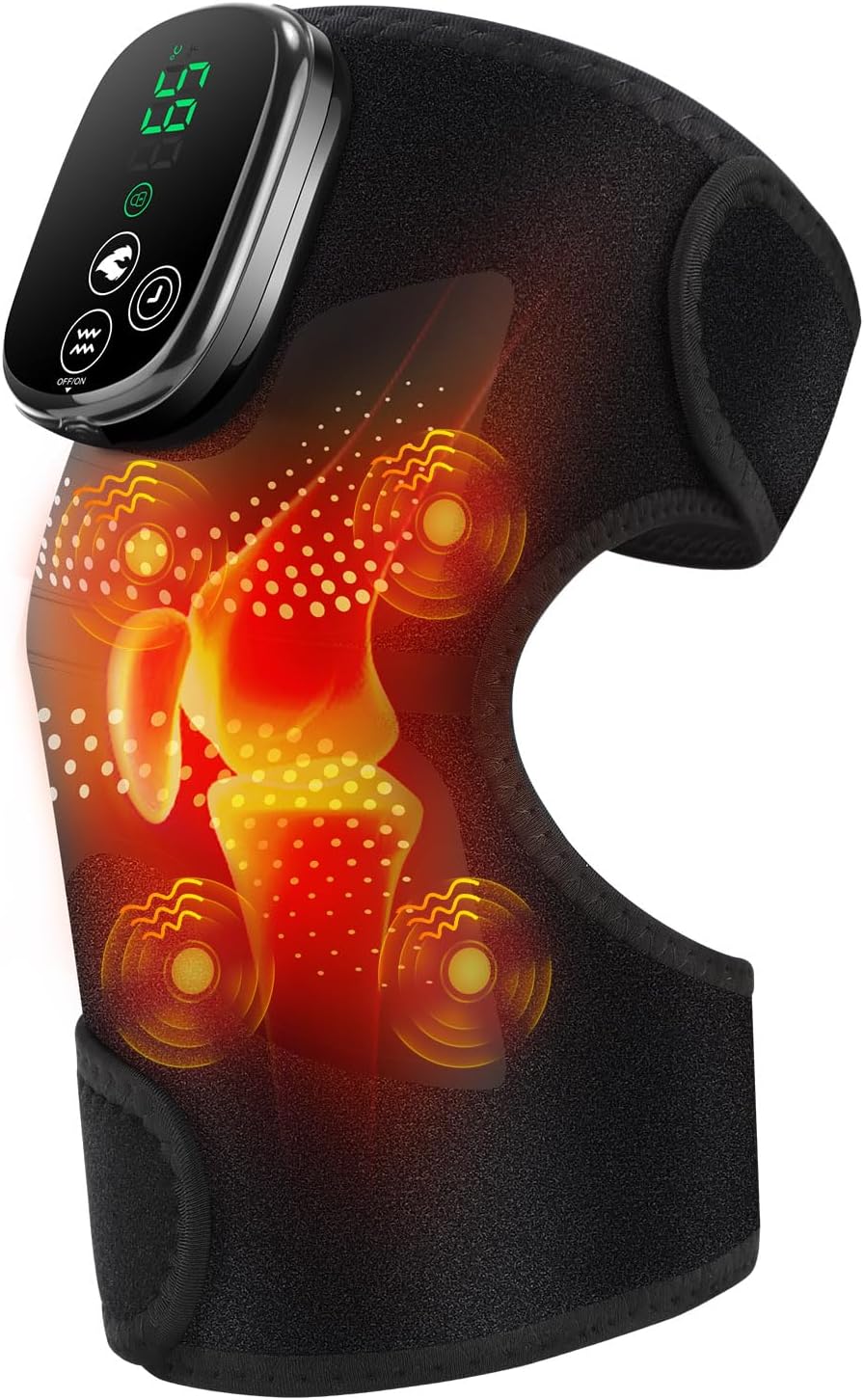 Cordless Heated Knee Massager with Vibration for Knee Pain Relief, FSA Eligible HSA, Heated Knee Brace Wrap with 4 Vibration Area for Knee, Heating Pad with 5 Heating Levels 3 Massage Modes &Timer