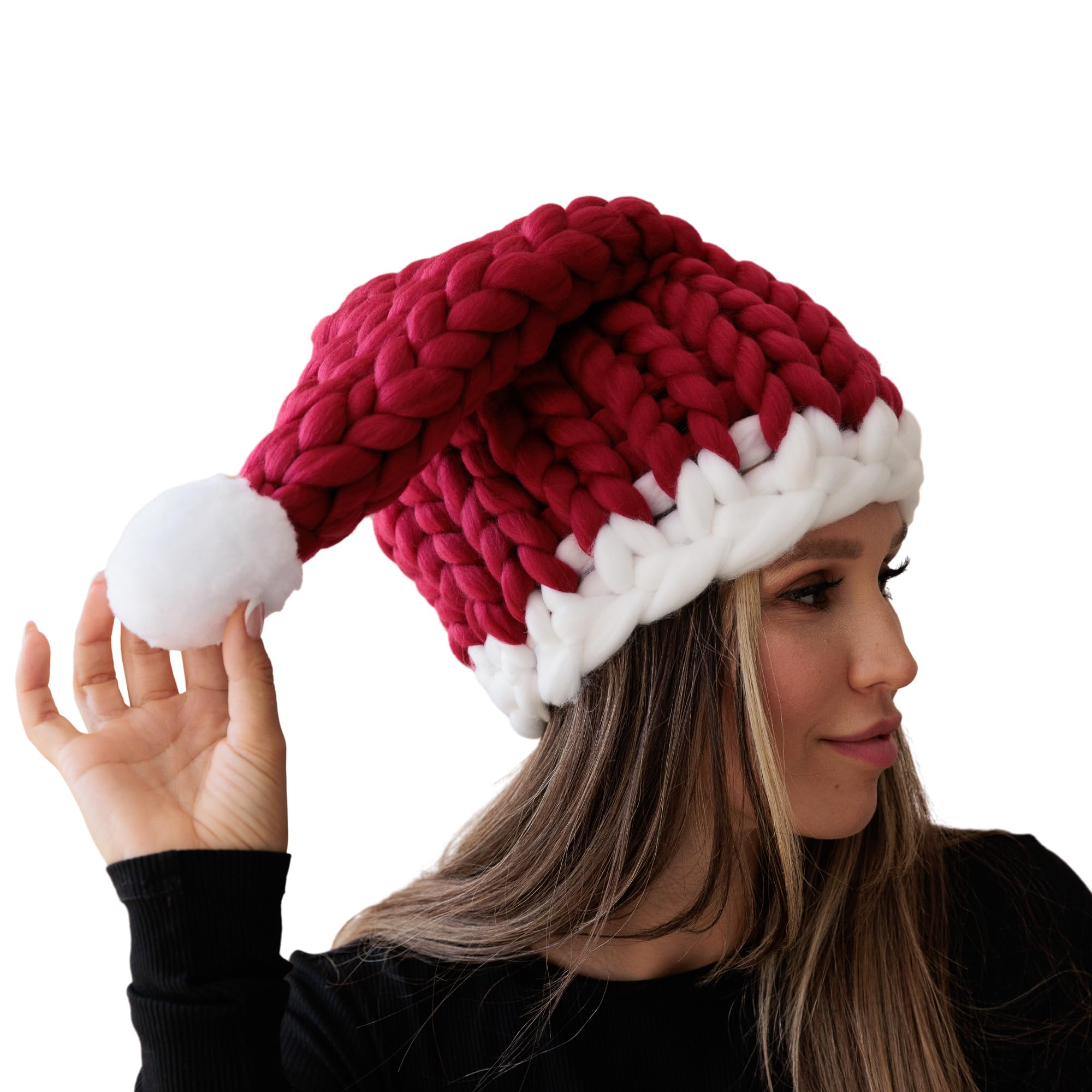 Pinup - Gorro de Papá Noel grueso y único tejido a mano, gorro rojo festivo para fiestas de Navidad, sombrero de Navidad holgado para mujer