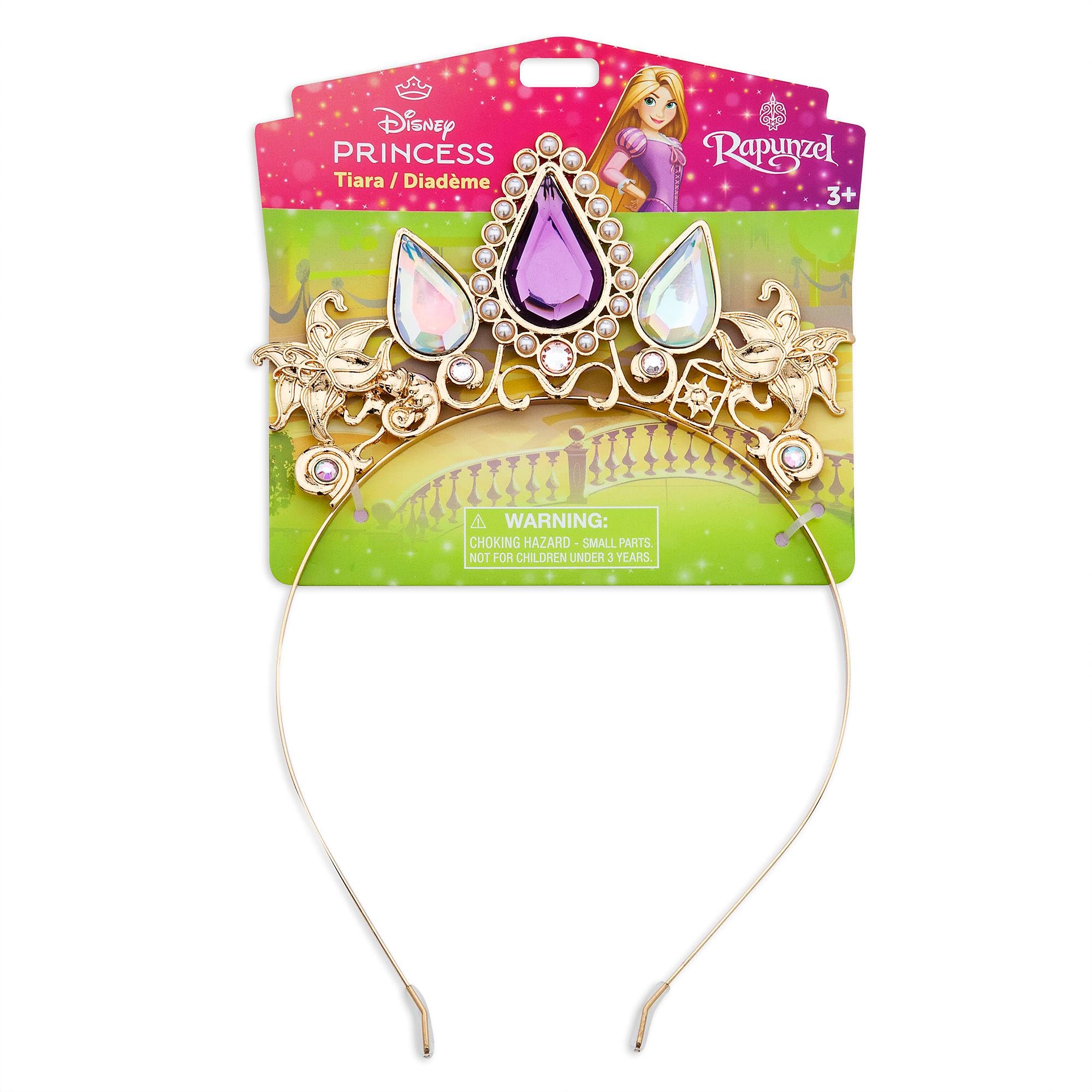 Disney Store Official Diadème Raiponce pour enfants, accessoire de déguisement avec finition dorée, fleurs de soleil et strass violets