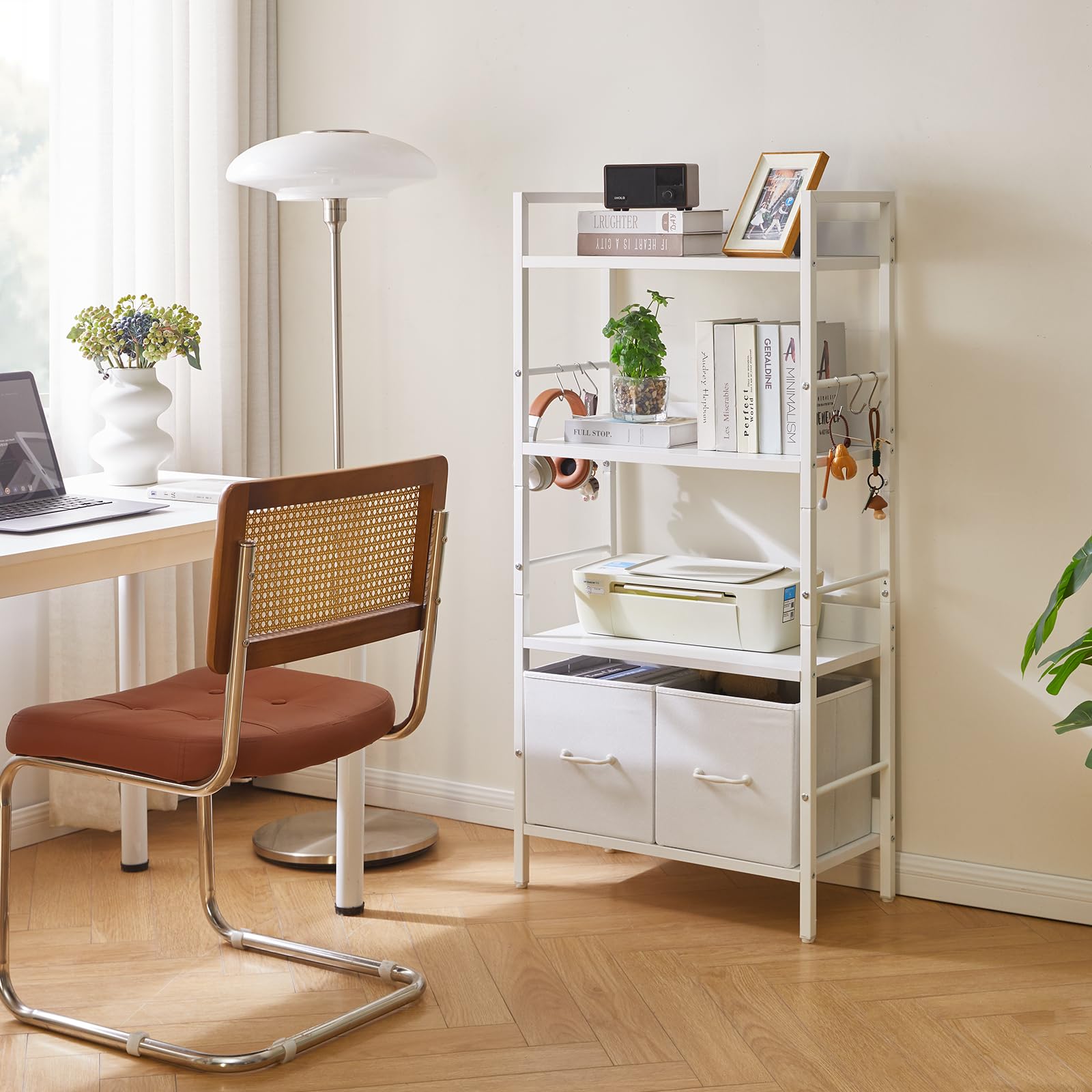 Amazon｜Aibiju 棚 本棚 収納 4段 フック付き 幅60奥行30高さ123cm