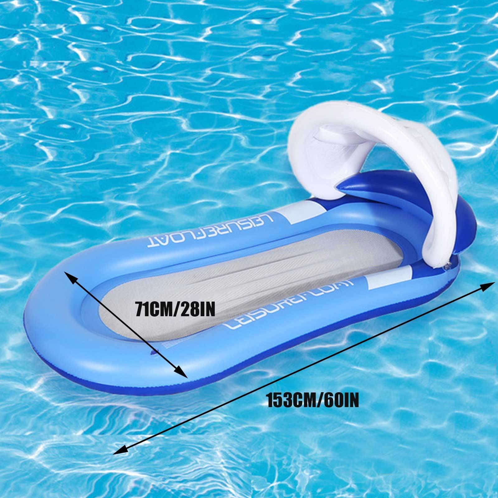 AADECOR Chaise Longue de Piscine Gonflable avec auvent - Radeaux gonflables de Flotteur de Piscine avec Le Salon de l'eau d'ombre - Jouet de fête de Piscine pour Adultes Enfants,Blue