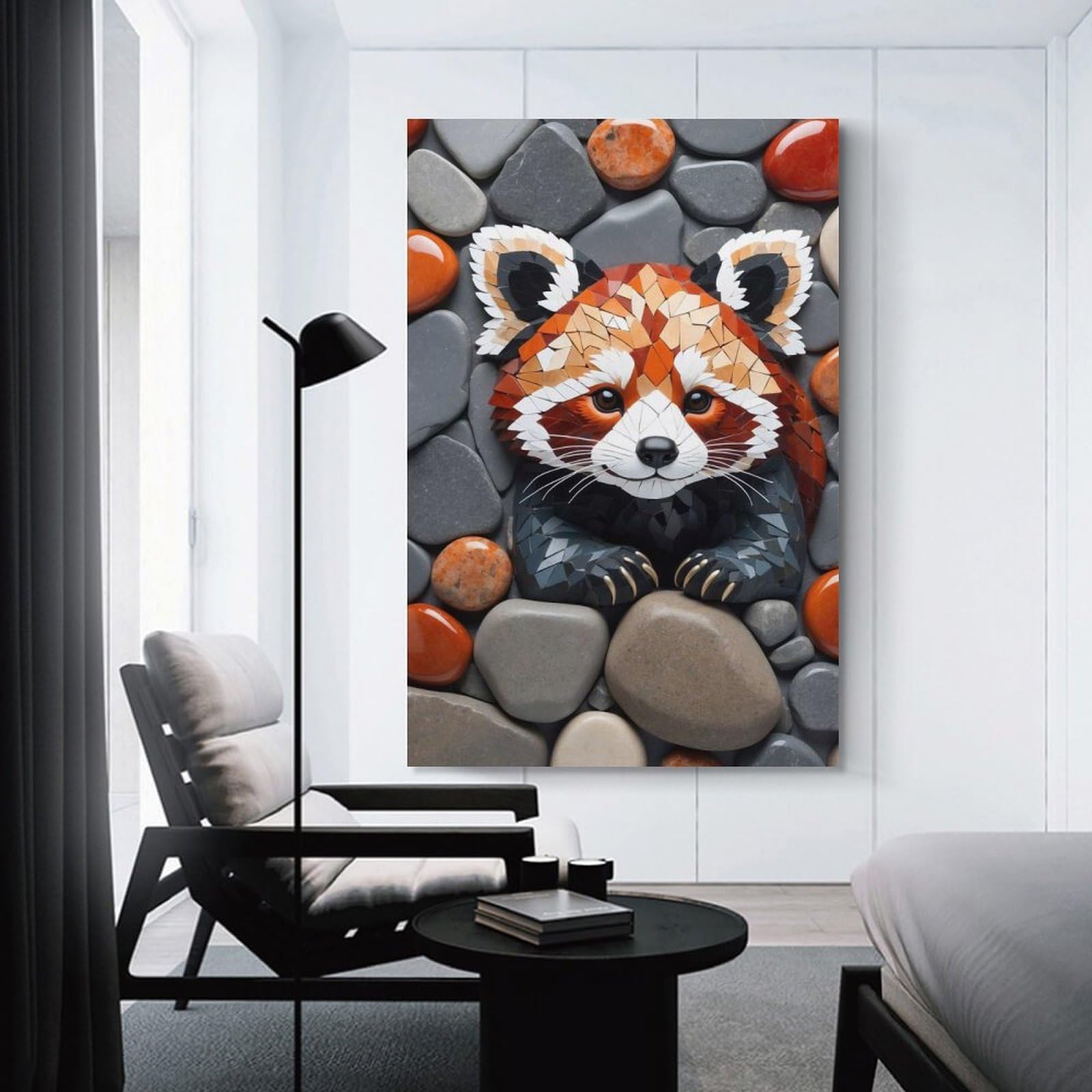 Junmoney Mosaic Red Panda on Stone Background Hanging Wall Art 08x12inch(20x30cm), for Study, Office Or Focused Interiors, Wall Art That Adds Style to Work Areas