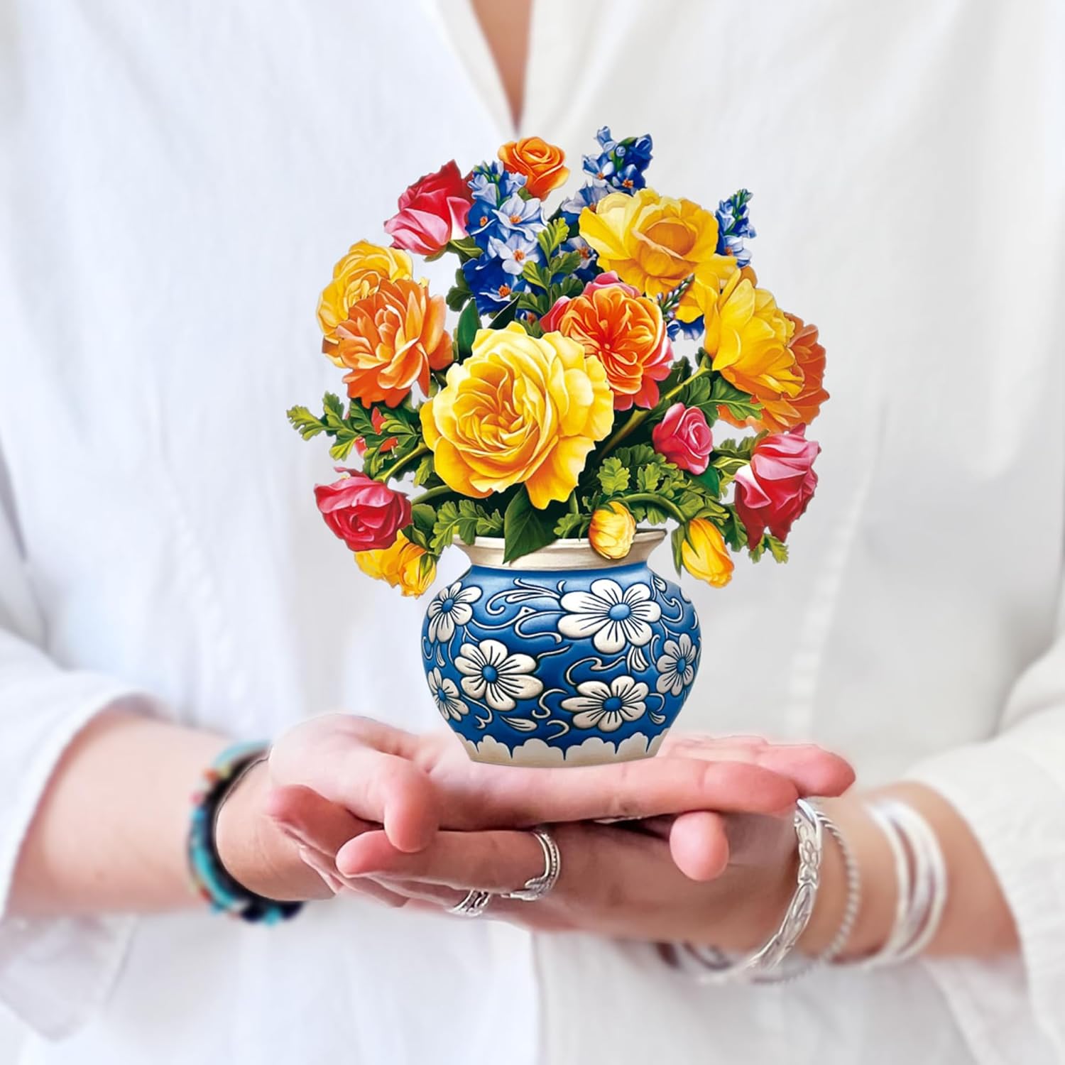 Freshcut Paper Pop Up Cards, Mini Sorbet Roses, 6 Inch Mini Sized Forever Flower Bouquet 3D Popup Greeting Cards, Birthday Cards, Thank You Card, Blank Notecard & Envelope