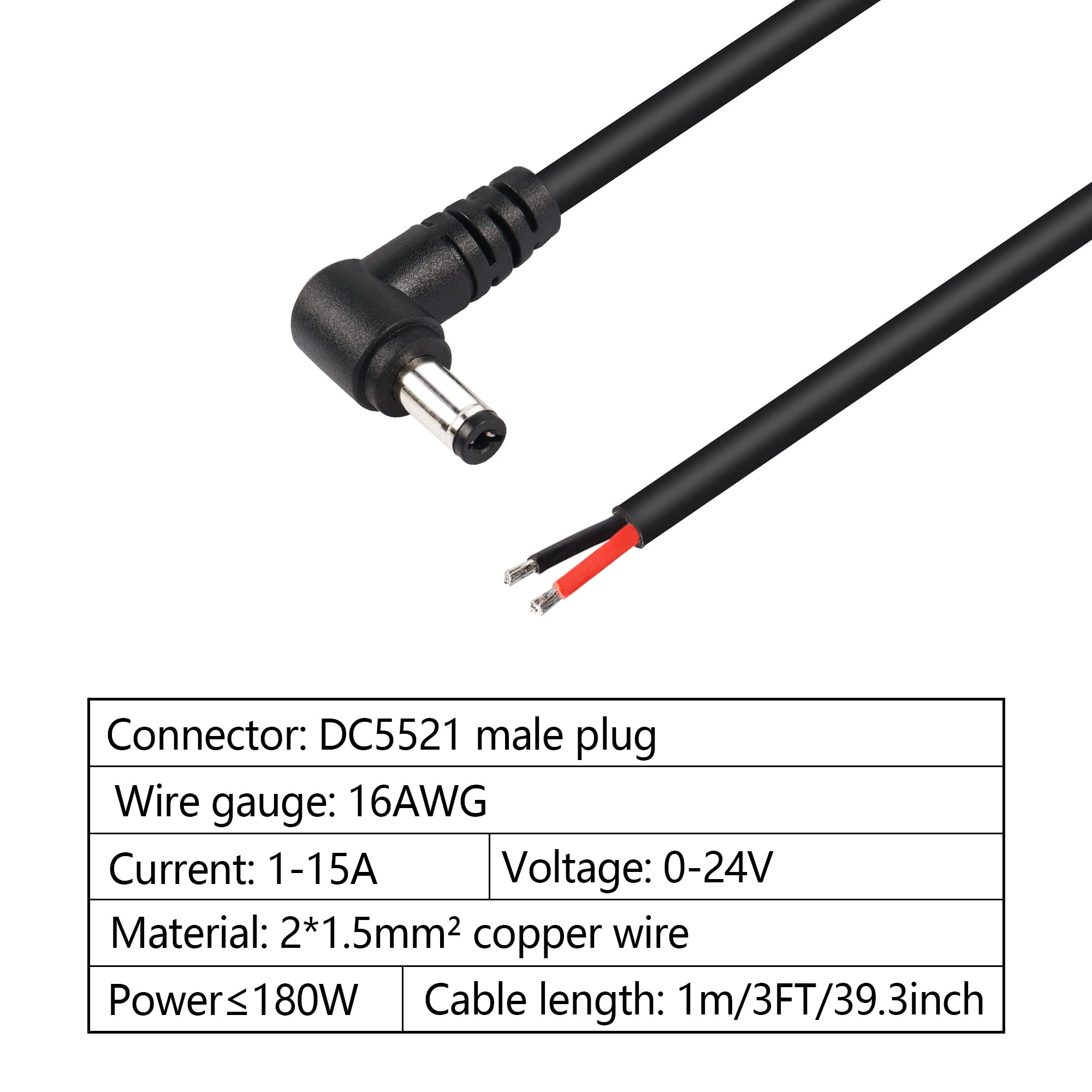 2pcs DC Power Pigtails Cable, 5.5mm X 2.5mm Male Barrel Plug Connector To Bare Wire Open End 50cm For Cctv Camera Dvr Led Strip - View #3