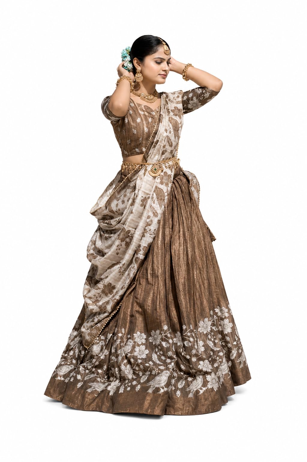 Women’s Taupe Brown Dola Silk Lehenga Choli with Dupatta, Digital Printed Designer Wedding Lehenga for Women, Party Wear Ghagra Choli, Festive Navratri Ethnic Dress-image-17