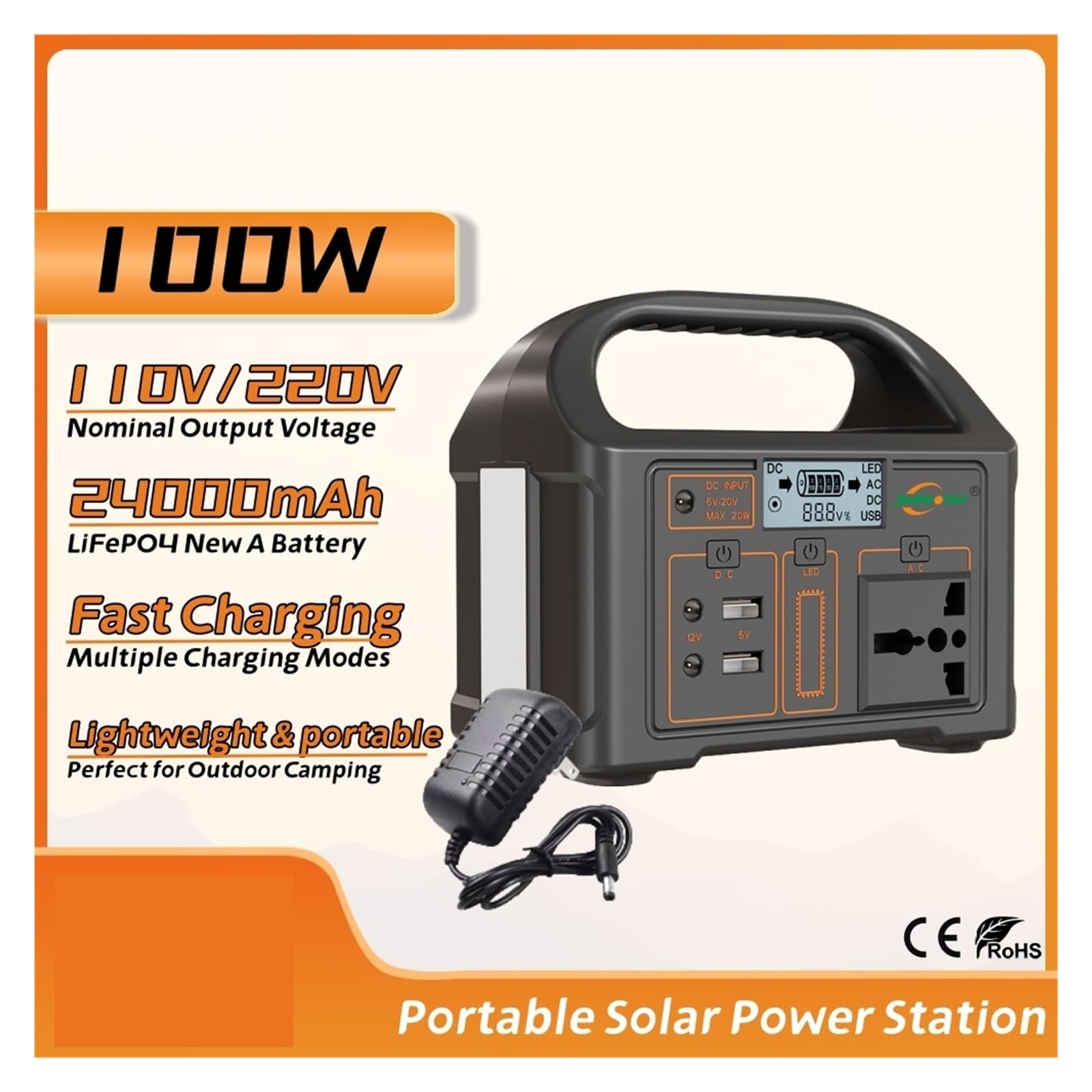 For Jsdsolar, Generatore Di Corrente Portatile Da 100 W for Centrale Elettrica 110 V 220 V, Banca Di Energia Solare Di Emergenza for Viaggi In Campeggio All'aperto(220V,US)