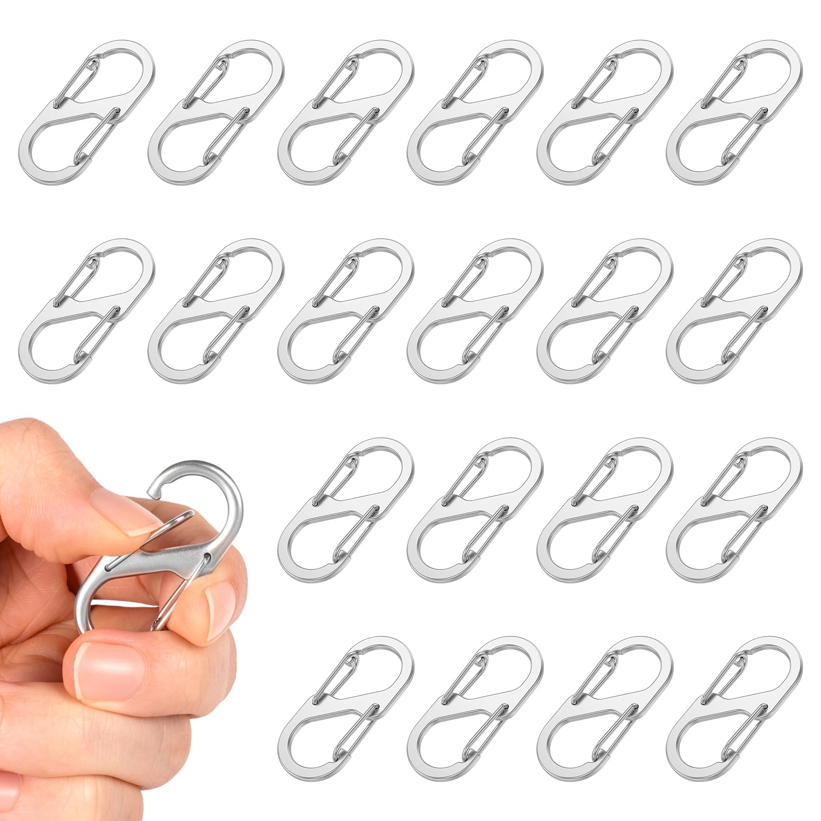20Pcs S Dual Spring Carabiner Clip Zinc Alloy Zipper Pull Replacement Hooks for Backpack Luggage Suitcase Keychain and Outdoor Camping(Silver-A)