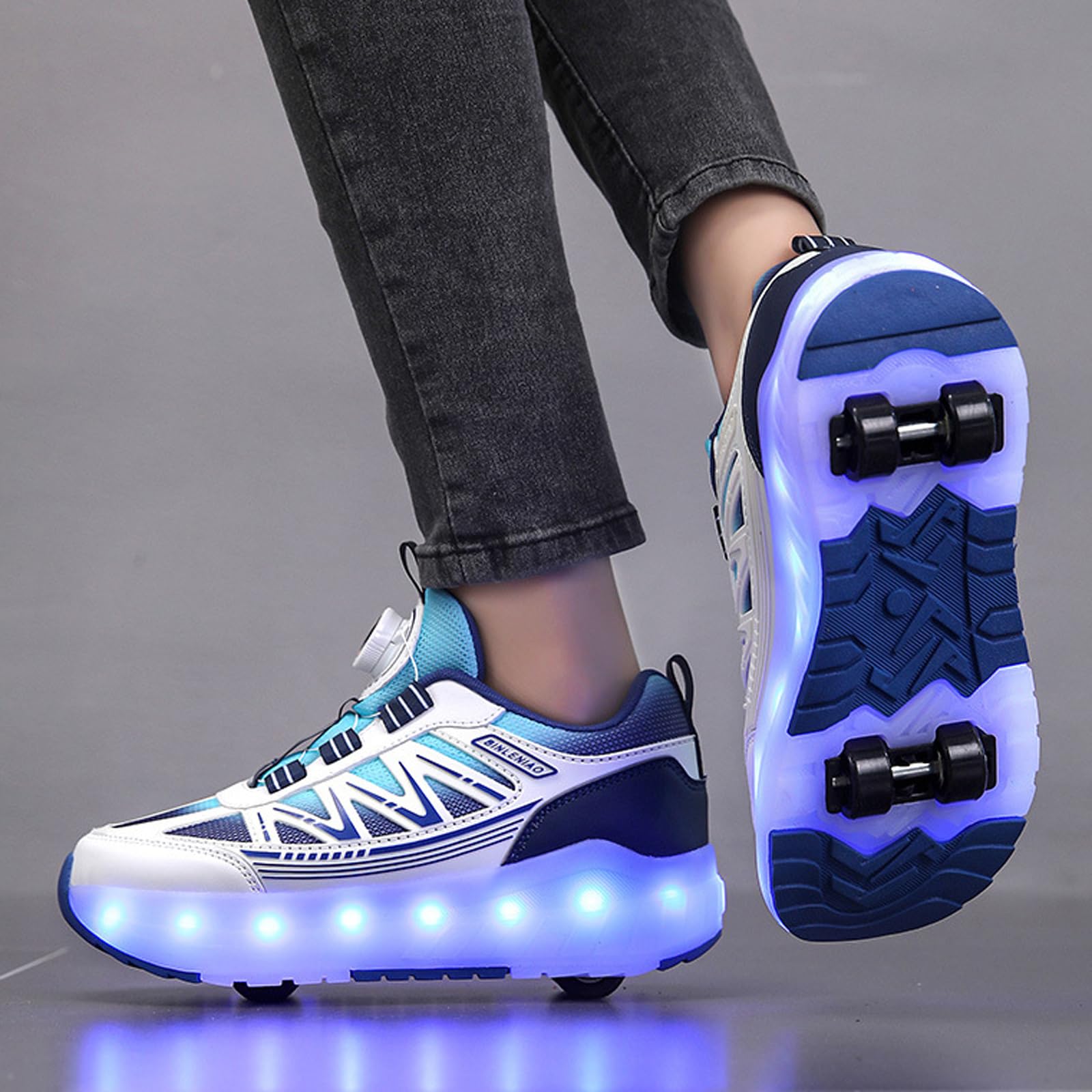 Scarpe con Rotelle Bambina,Scarpe da Ginnastica da Pattini,Scarpe Pattini Bambina,Scarpe con Rotelle Bambino con 4 Ruote Rimovibili,2 in 1 Scarpe da Skateboard,Ricarica USB