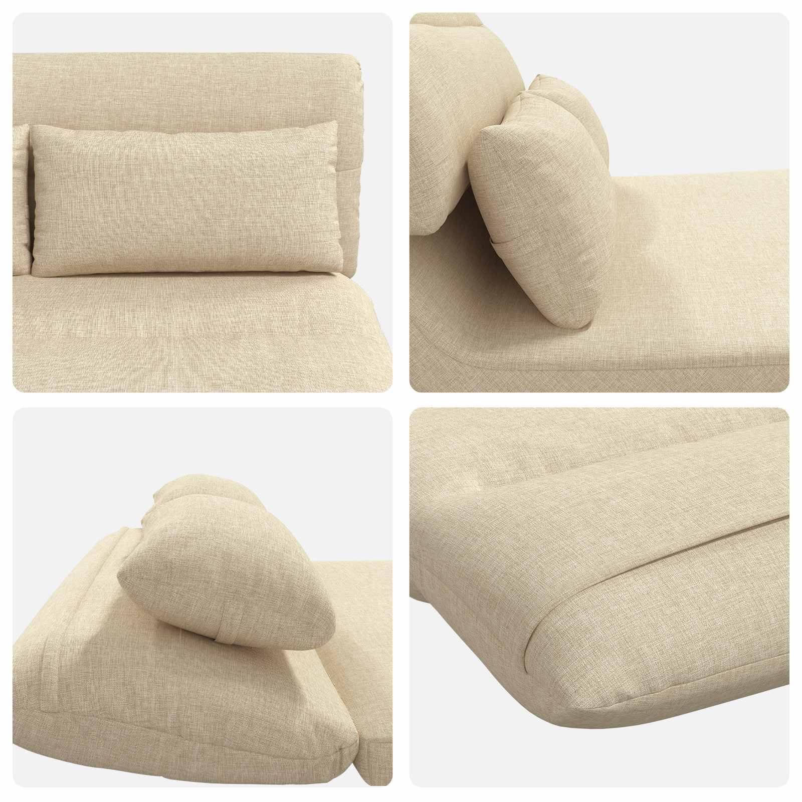 Fauteuil de Sol Ajustable crème en Tissu Polyester avec Dossier Multipositions Chaise Relax Pliable pour méditation Lecture Lounge intérieur Confort