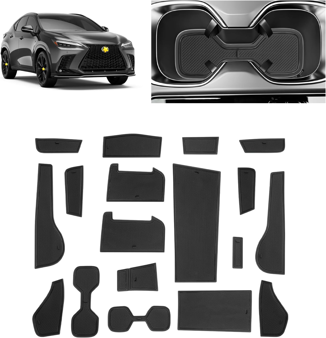 SKTU for 2022-2026 Lexus NX Door Slot Mat 18PCS for 2022-2026 Lexus NX Accessories Door Groove Gate Pad Fit 2022-2026 Lexu s NX Door Compartment Cup Console Liners 2026 NX Floor Mat Durable (Black)