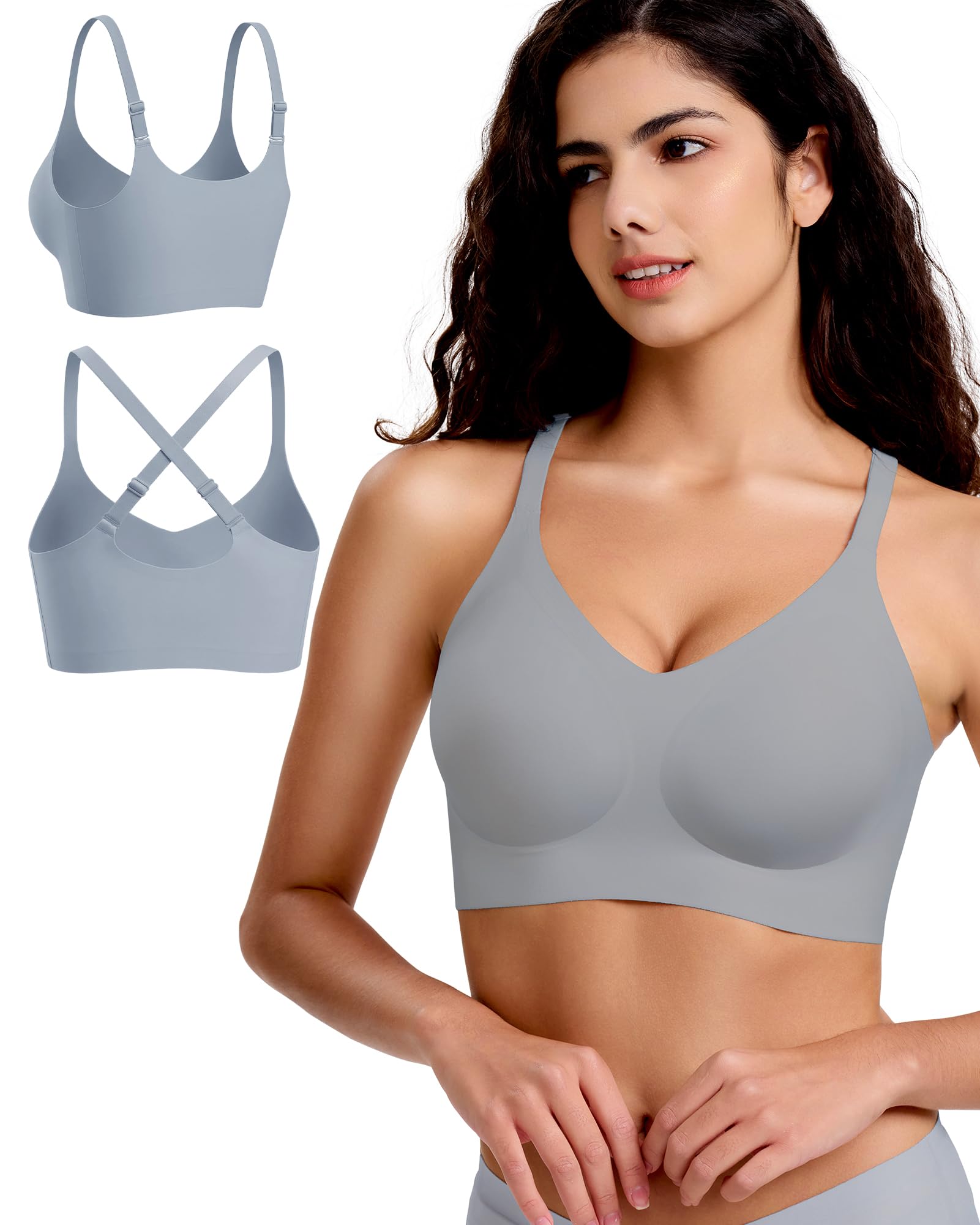 Vinfact Pull-on Bügelloser BH Damen ohne Bügel ohne Rückenschließe | Nahtloser BH Damen ohne Bügel Pull-on BH ohne Rückenschließe Push Up Seitenträger BH Bequem T Shirt Schlaf BH