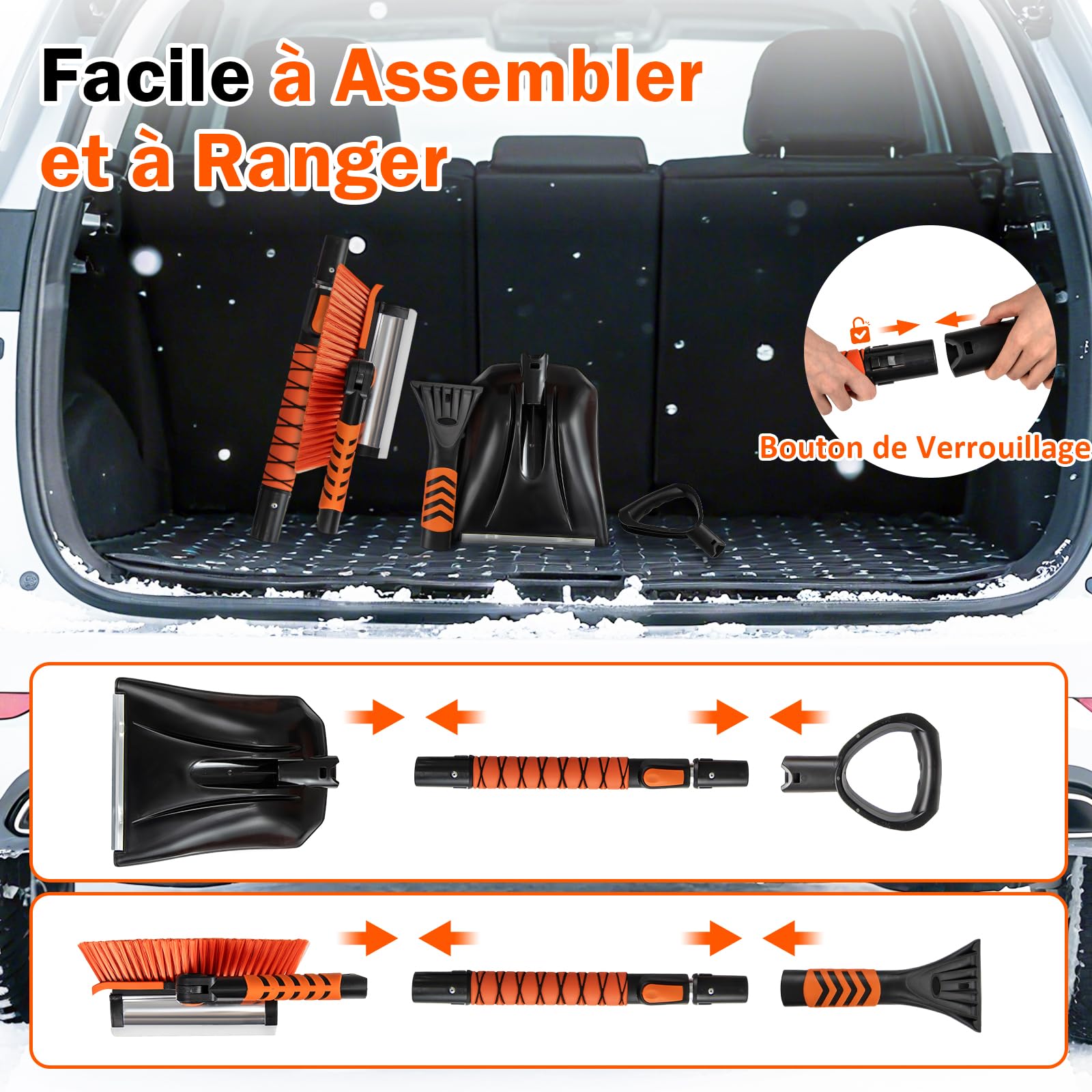 GOPLUS 4 in 1 Pelle a Neige Extensible 80/100cm, Grattoir Pare Brise Voiture et Brosse Voiture Détachable 87/107cm, Tête Pivotante à 180°, Manche en Aluminium, Poignée Mousse, pour Camions, SUV